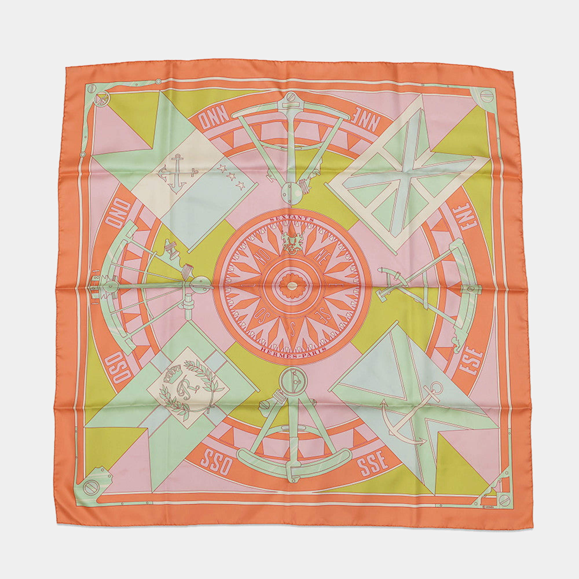 Pre Owned وشاح هيرمس كار كاري سيكستانت حرير مقاس 90 برتقالي/وردي/متعدد الألوان