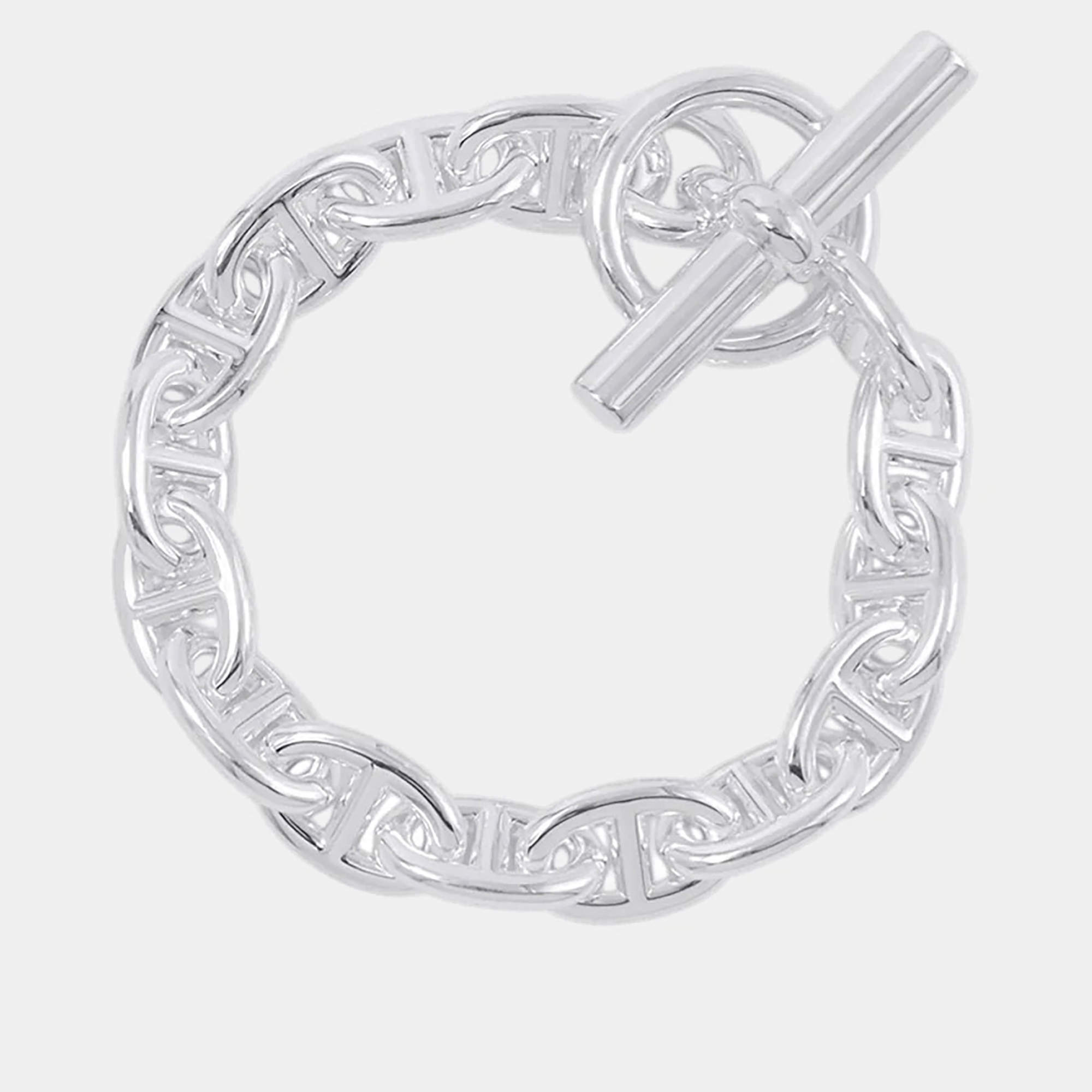 Pre Owned Hermes Chaine D'Ancre Silver 925 Bracelet 15 Frames PM 