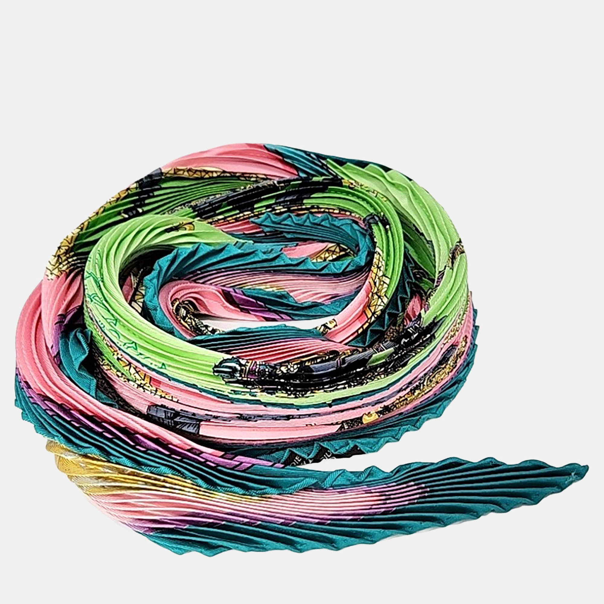 Pre Owned Hermes Multicolor Silk  Pleated Scarf
