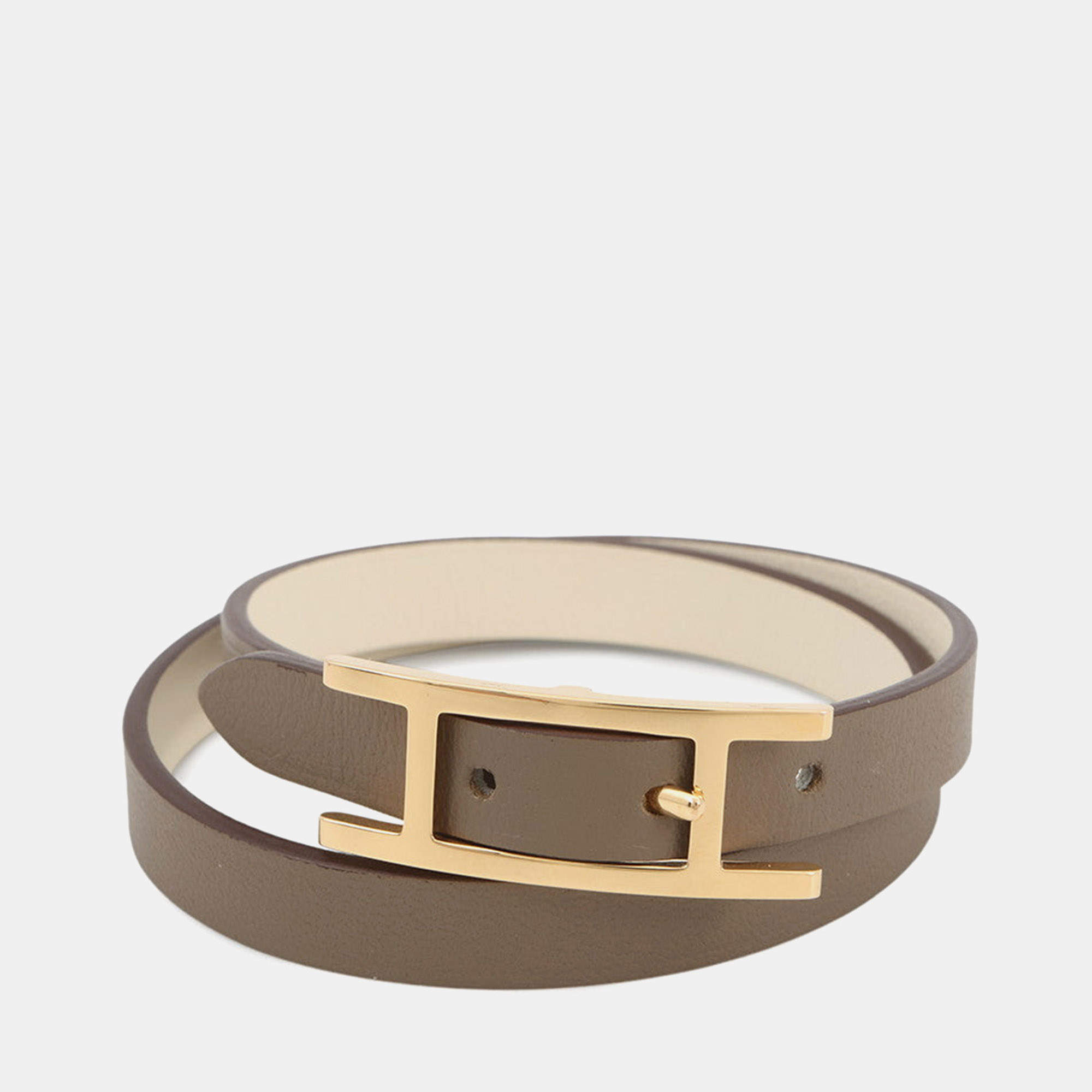 Pre Owned Hermes Be Api De Bourtour Bracelet Size T2 Etoupe/Nata Swift Leather