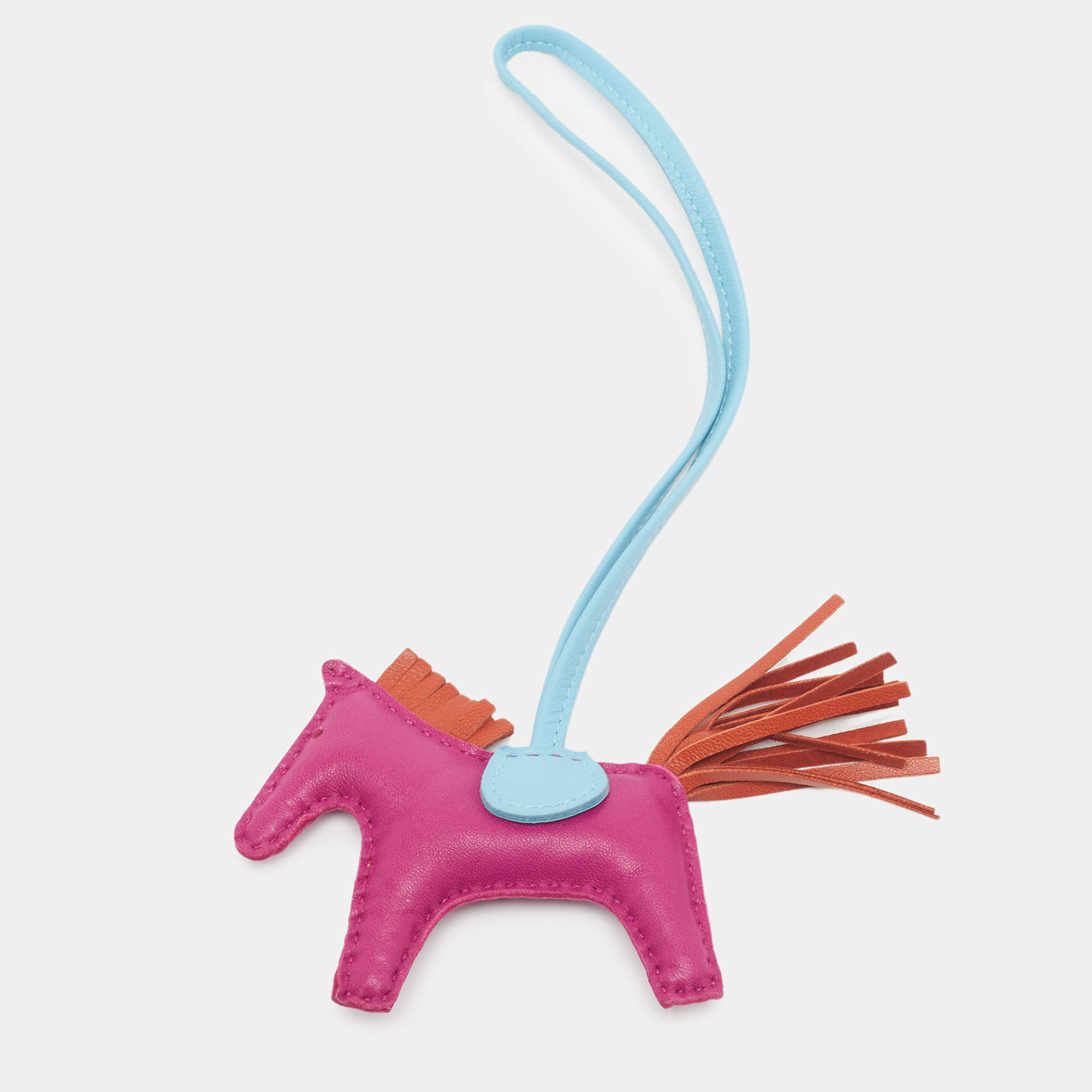 Pre Owned Hermes GriGri Rodeo PM Bag Charm Rose Pourpre/Cornaline/Celeste Milo Leather