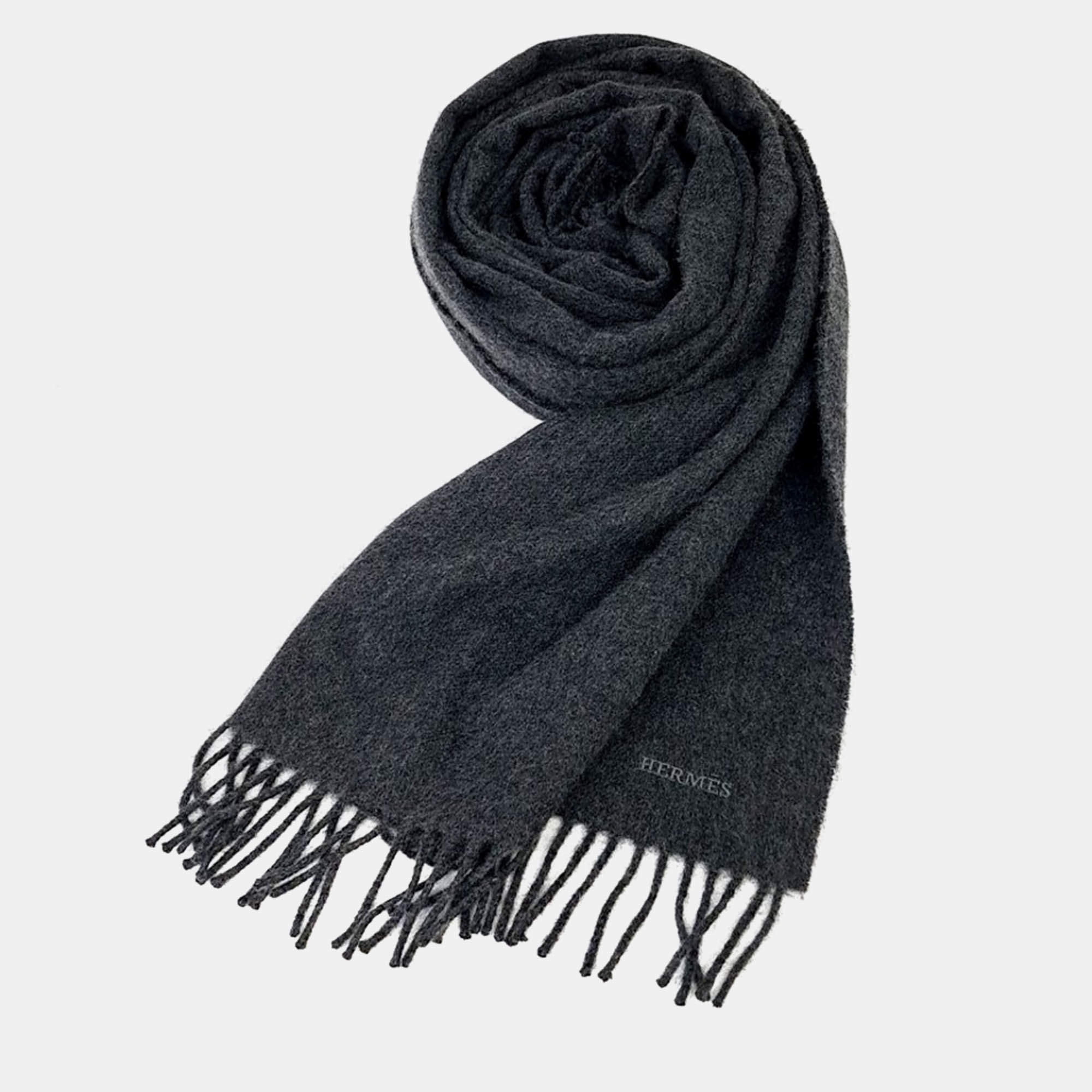 Pre Owned Hermes Grey  Cashmere Scarf