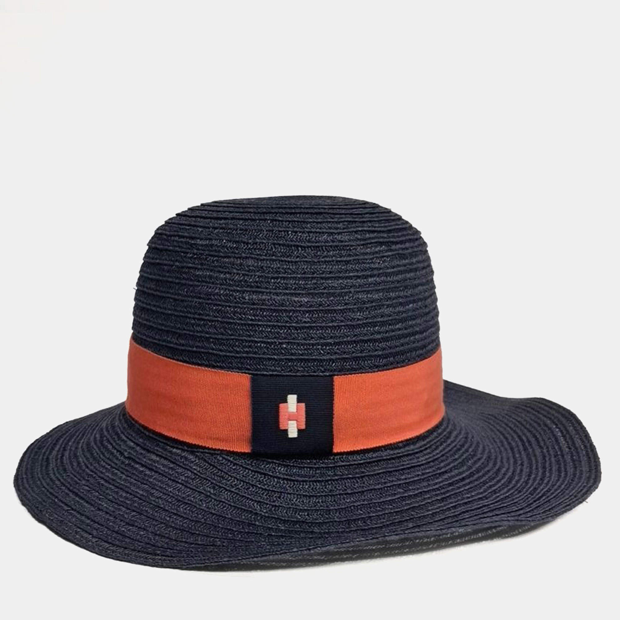 Pre Owned Hermes Canvas Leather Navy Hat