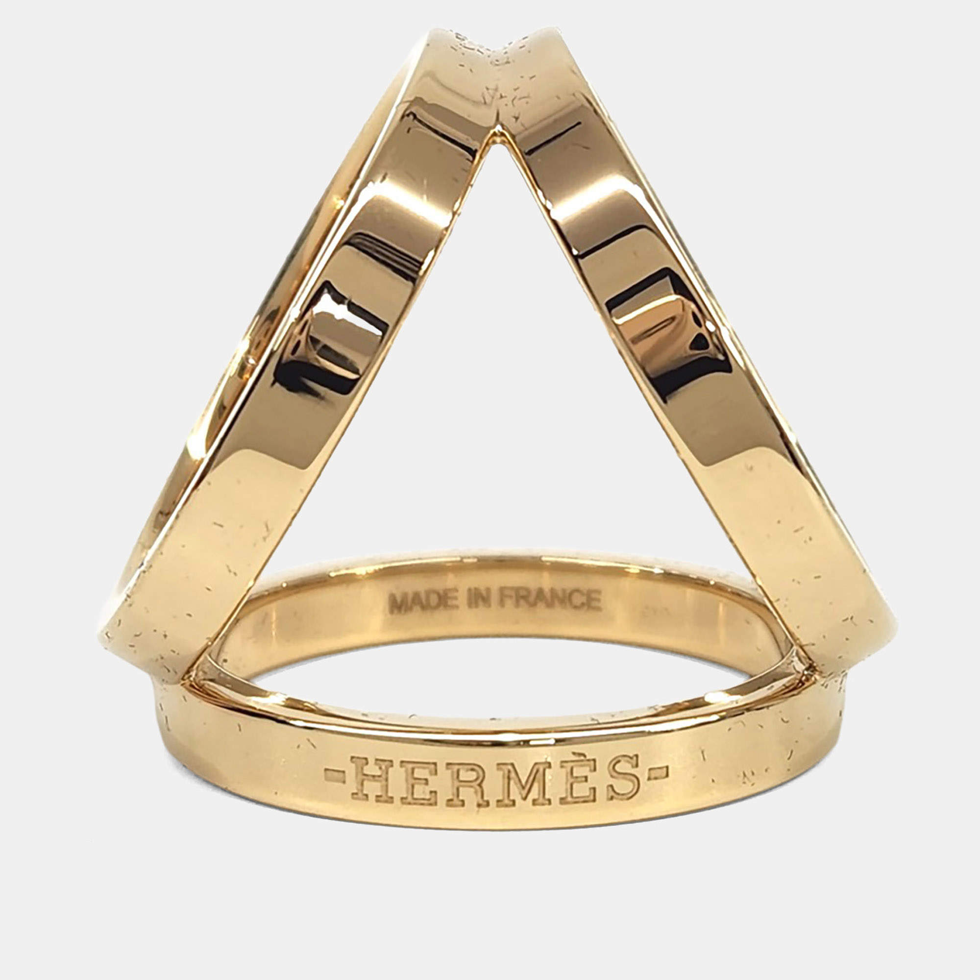 Pre Owned Hermès Gold Tone Trio Scarf Ring  