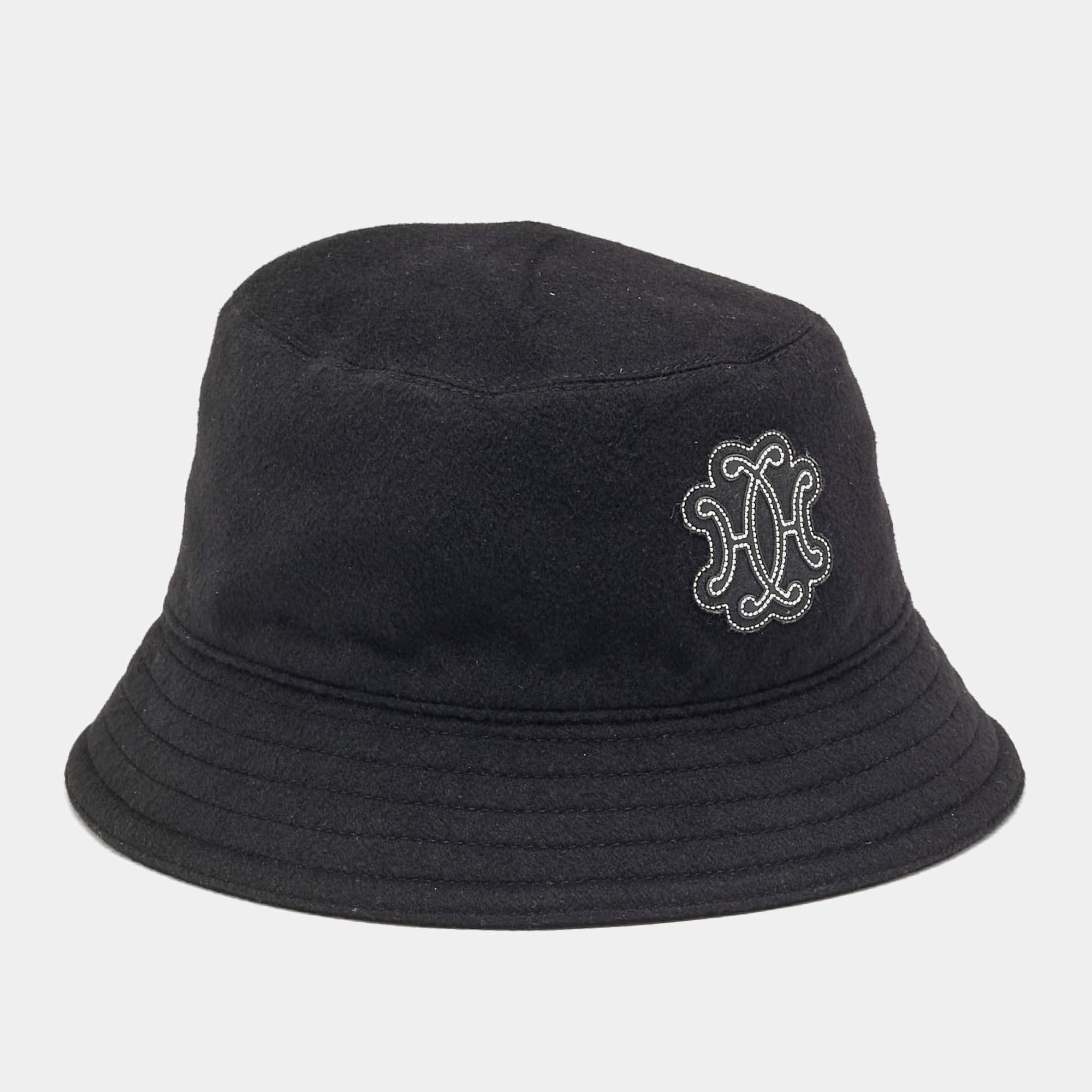 Pre Owned Hermès Black Cashmere Harper Lift Bucket Hat Size 57