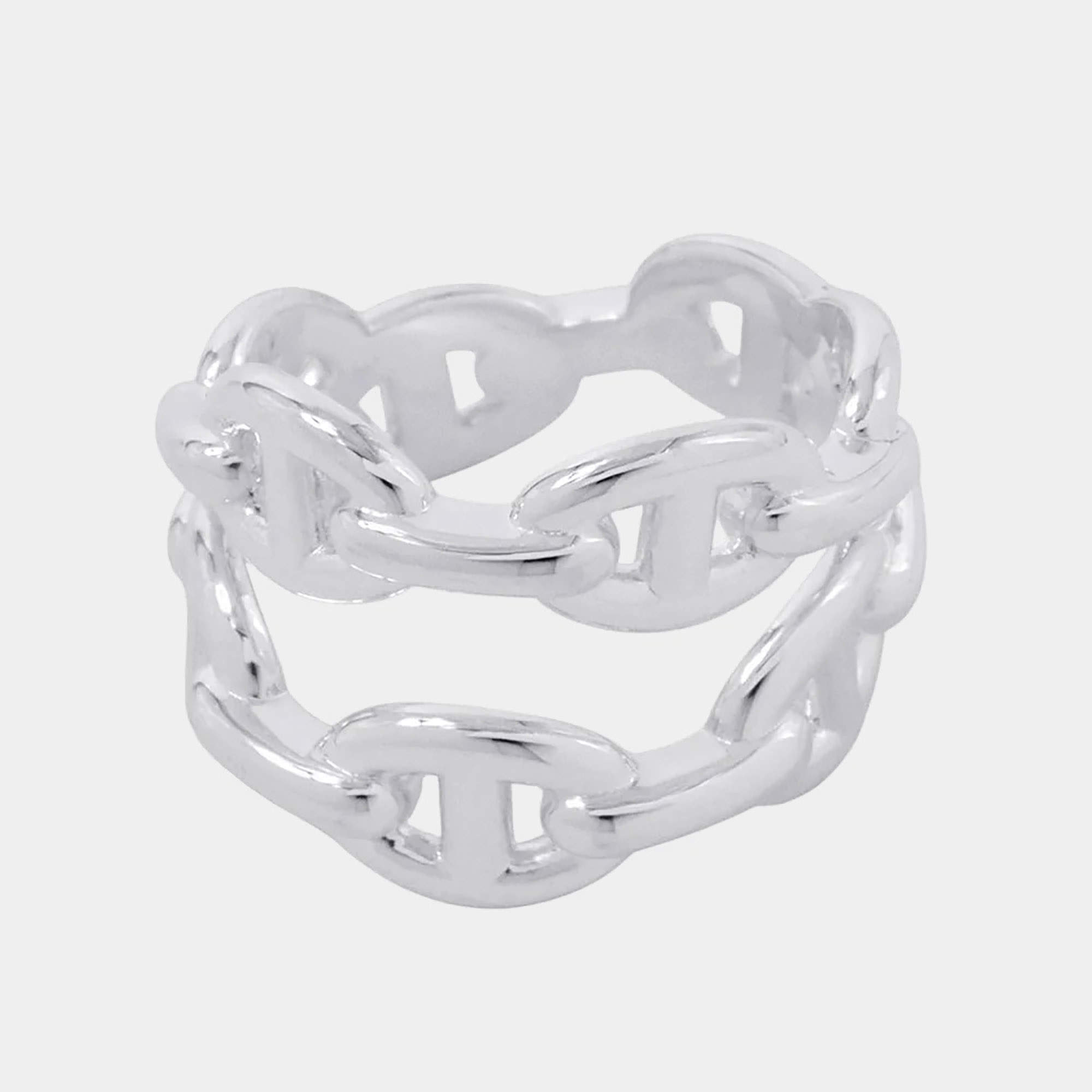 Pre Owned Hermes Chaine D'Ancre Double Row Ring Size 53/#13 Sv925