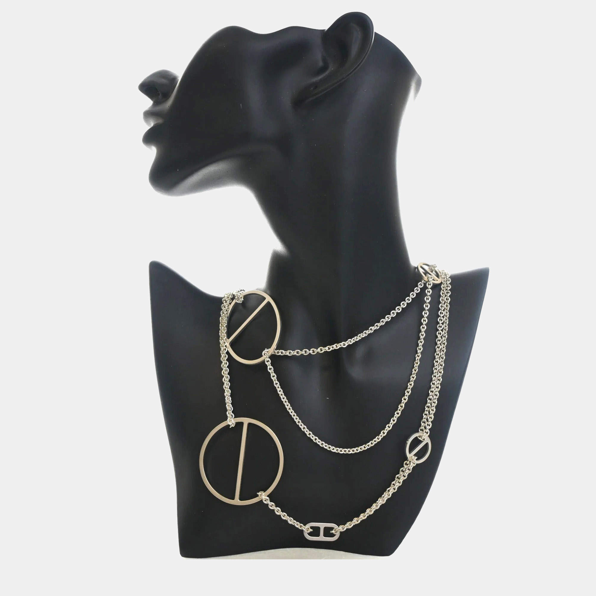 Pre Owned Hermes Azur 925 Sterling Silver Women's Sautoir Long Chain Necklace