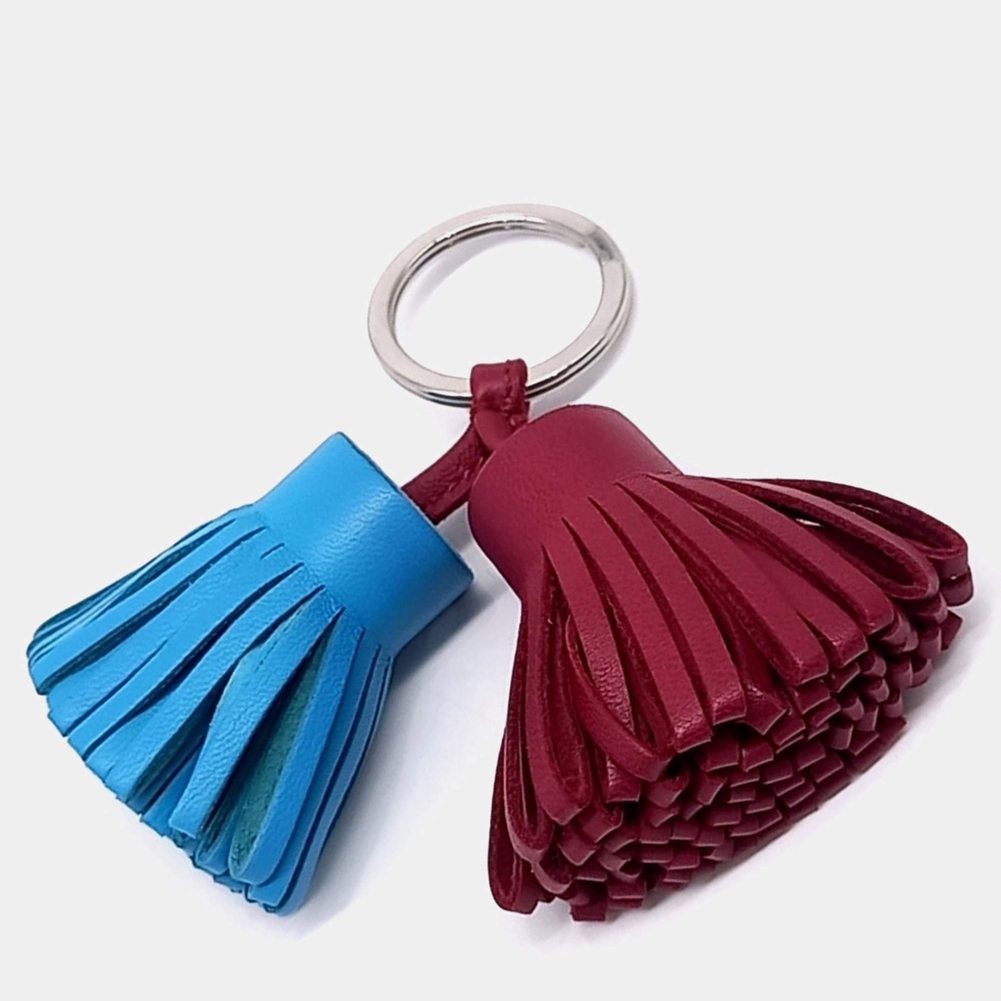 Pre Owned Hermès Carmen Duo Blue/Burgundy Leather Tassel Keyring