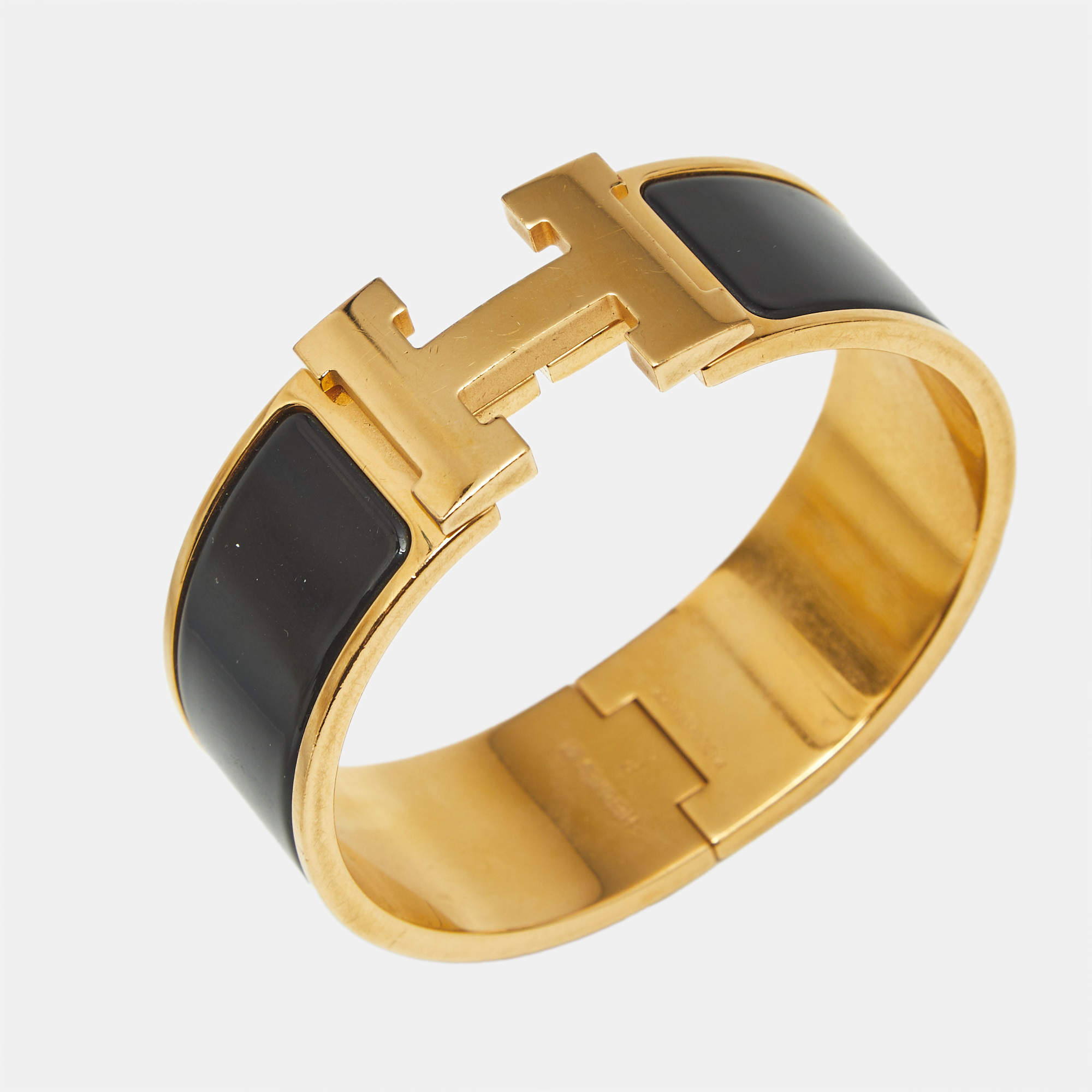 Pre Owned Hermès Clic Clac H Enamel Gold Plated Bangle Bracelet