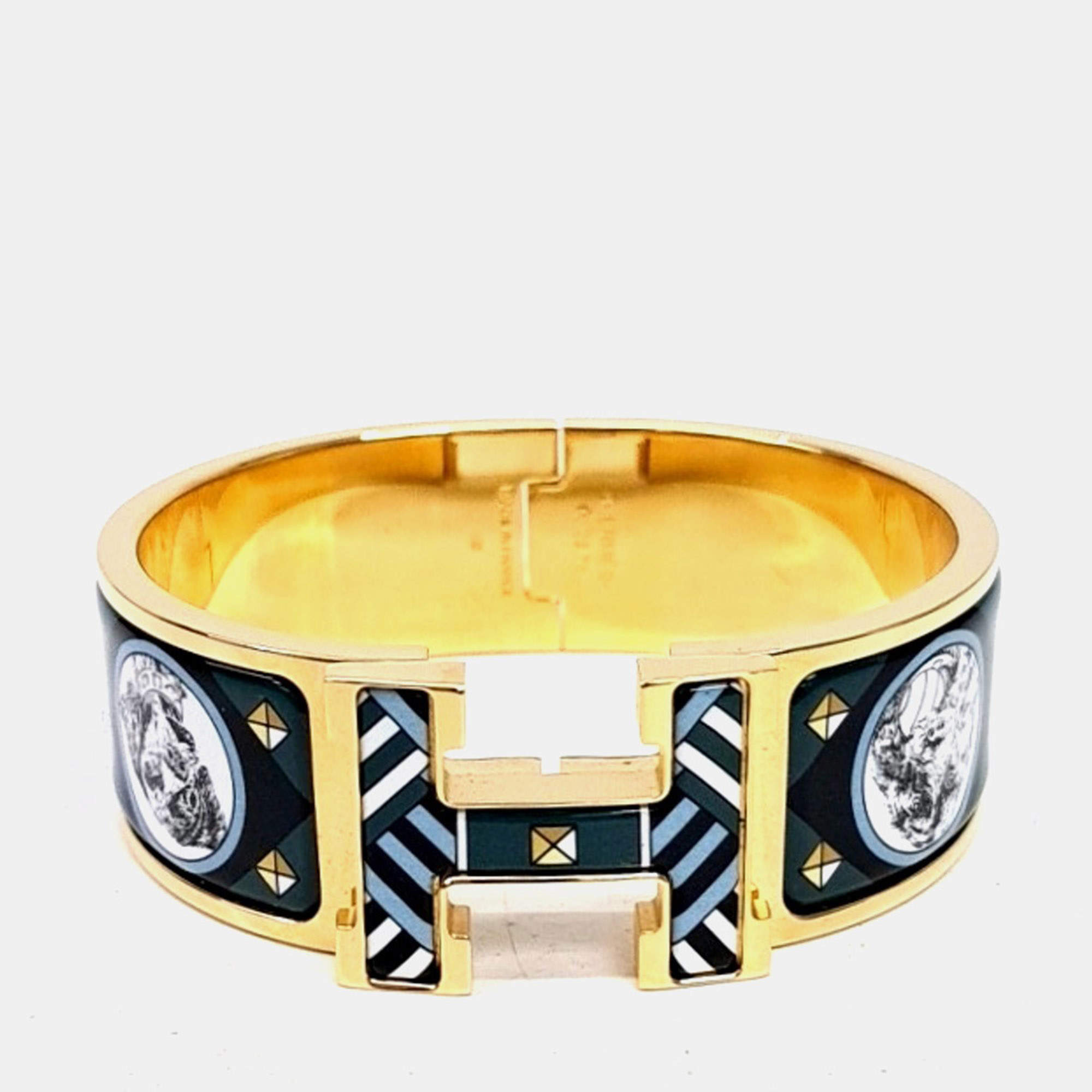 Pre Owned Hermès Gold/Green Clic Clac H Bracelet 