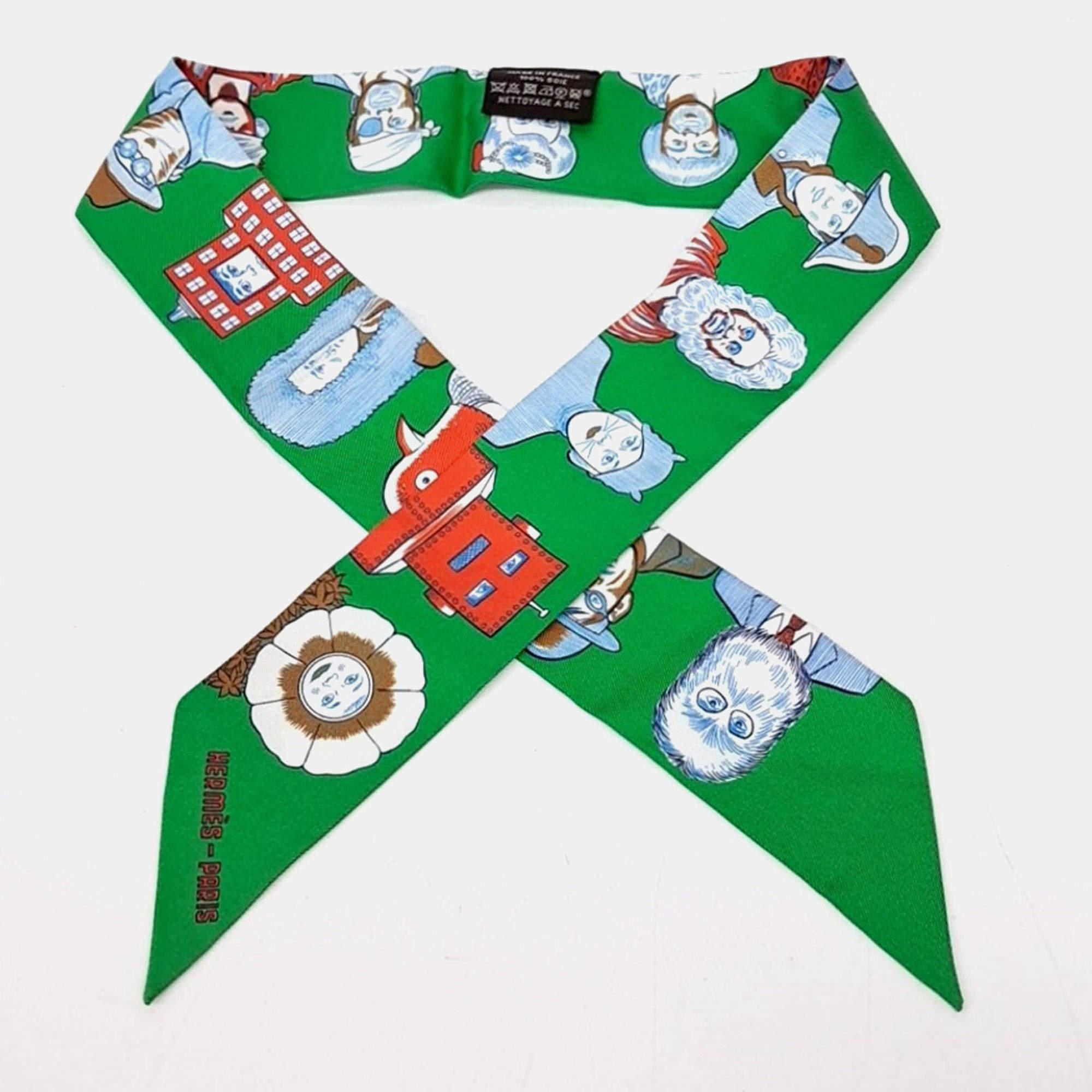 Pre Owned Hermès Twilly Green/Multicolor Silk Scarf