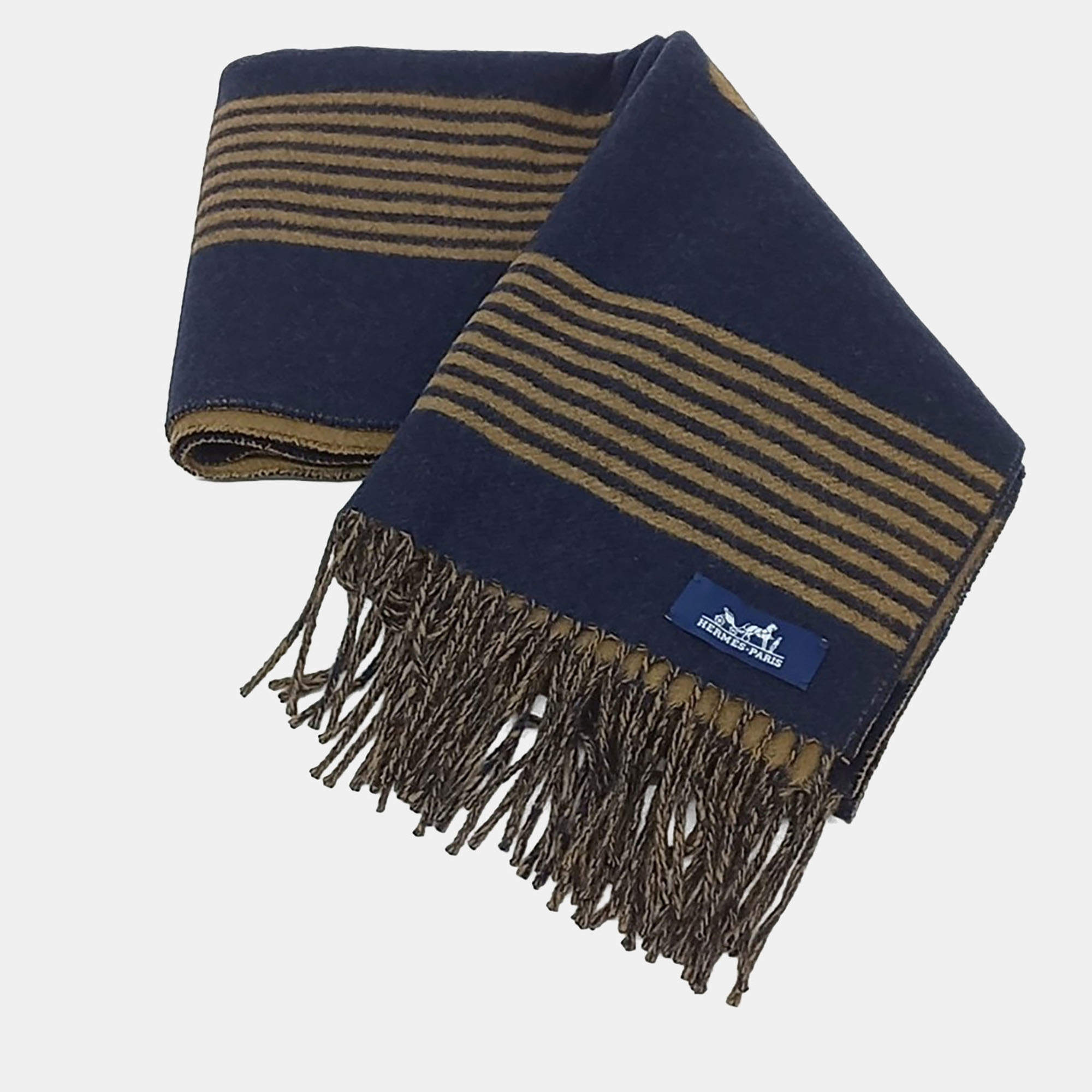 مملوكة مسبقًا Hermes Brown/Navy Blue Cashmere Scarf