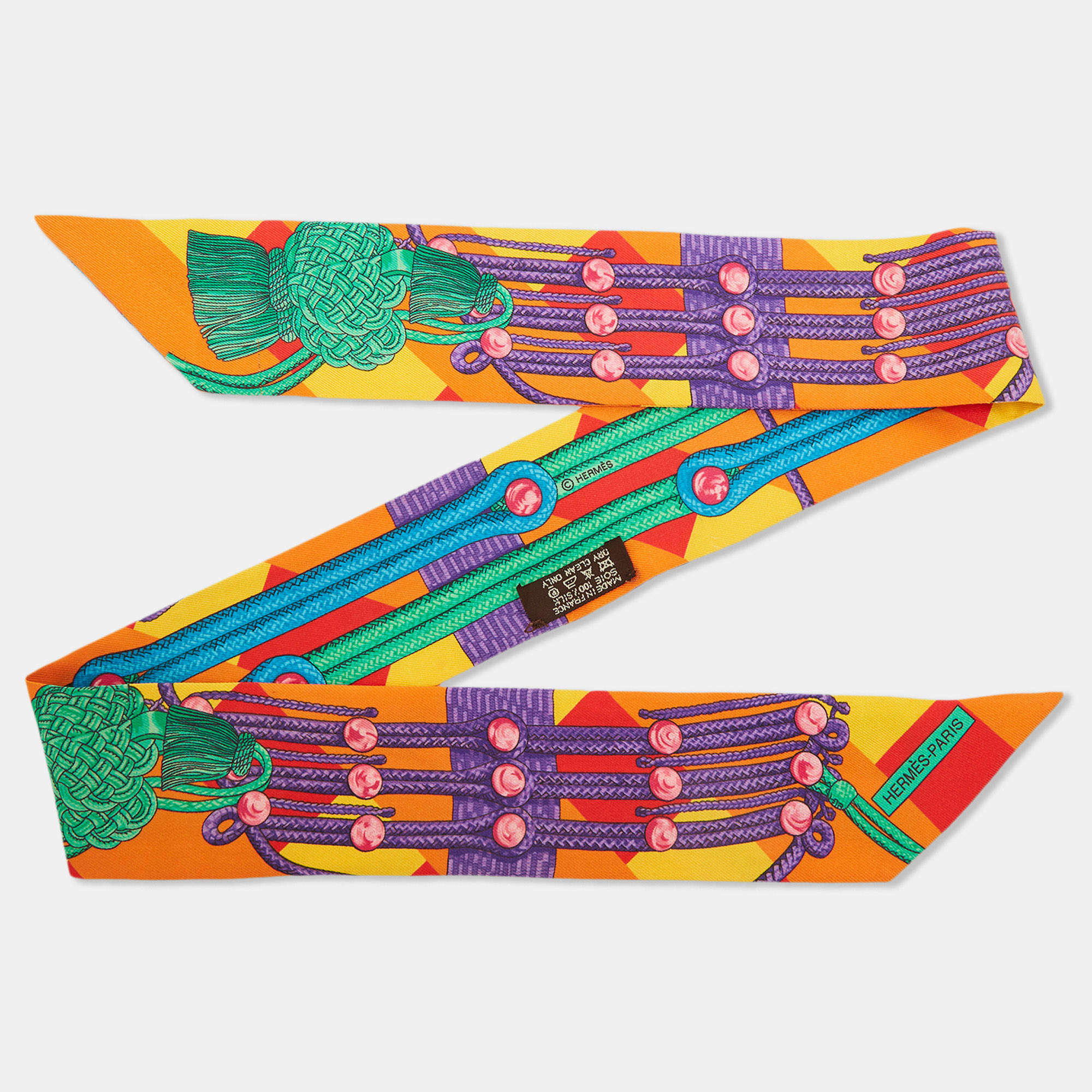 مملوكة مسبقًا Hermes Multicolor Brandebourgs Silk Twilly Scarf 