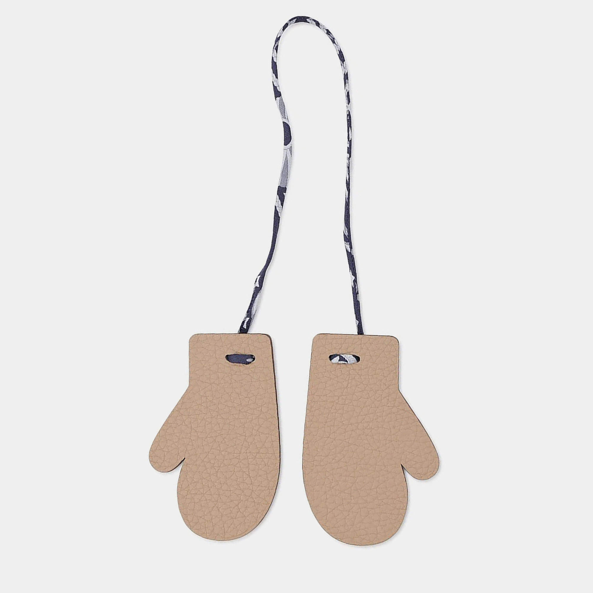 Pre Owned Hermes Petit H Bag Charm (Mitten) Trench/Vert Cypress Chevre Myzore Goatskin Silk