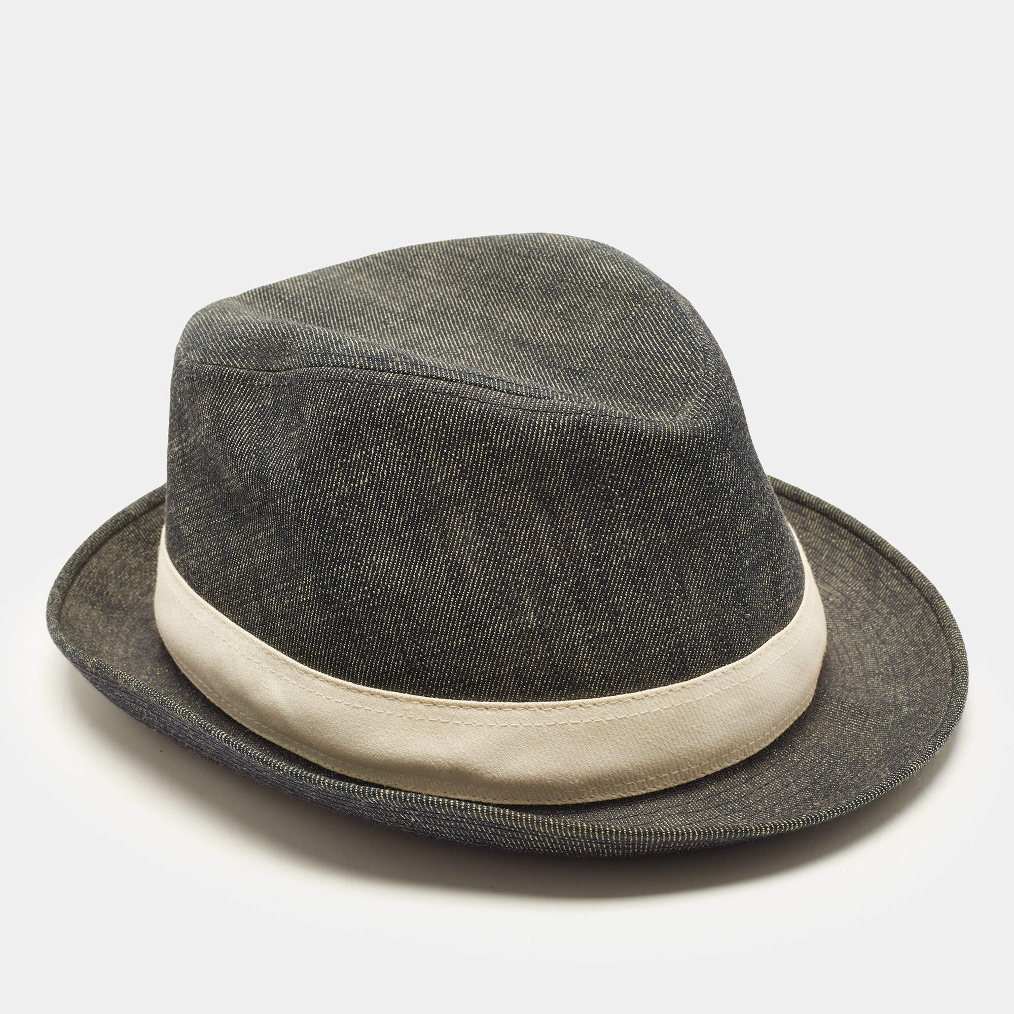 Pre Owned Hermes Grey Denim Trilby Hat Size 60 cm