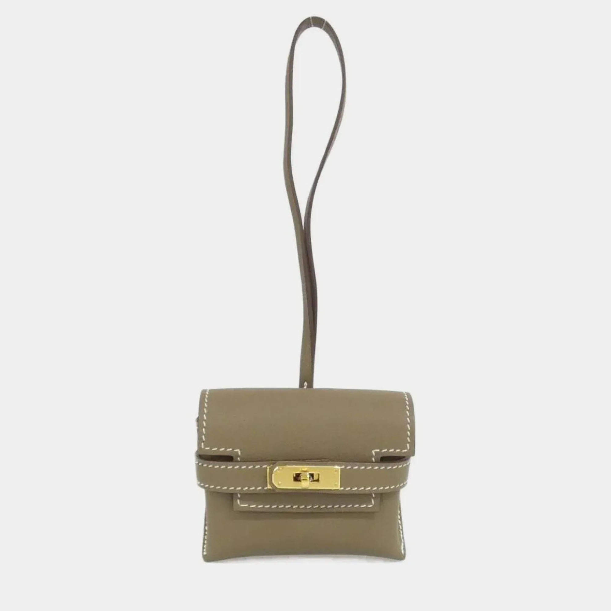 Pre Owned Hermes Kelly Festival Etoupe Swift Calfskin Leather Gold Hardware Bag Charm