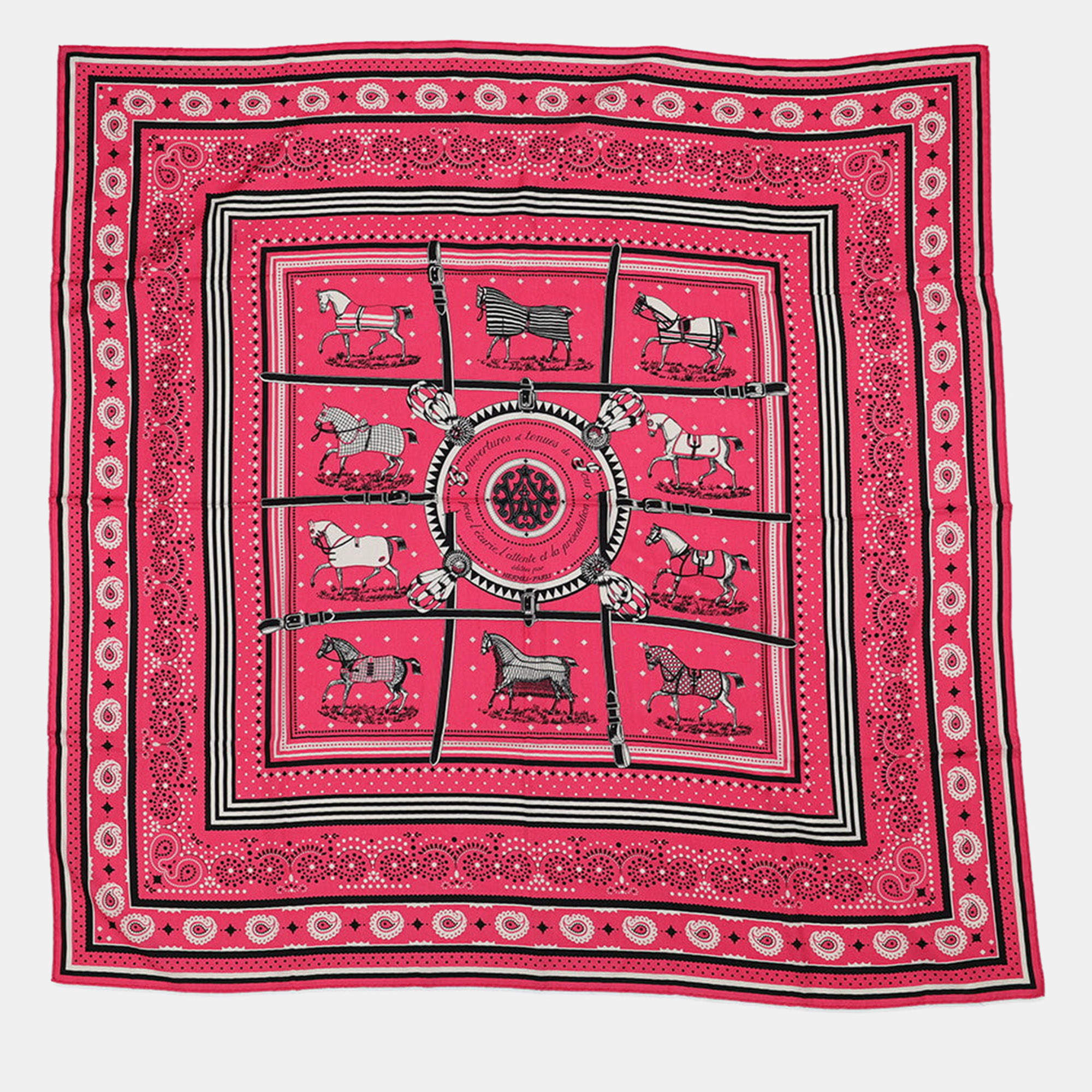 Pre Owned Hermes Giant Square Couvertures Et Tenues De Jour Size 140 Rose Bonbon/Black Cashmere Silk