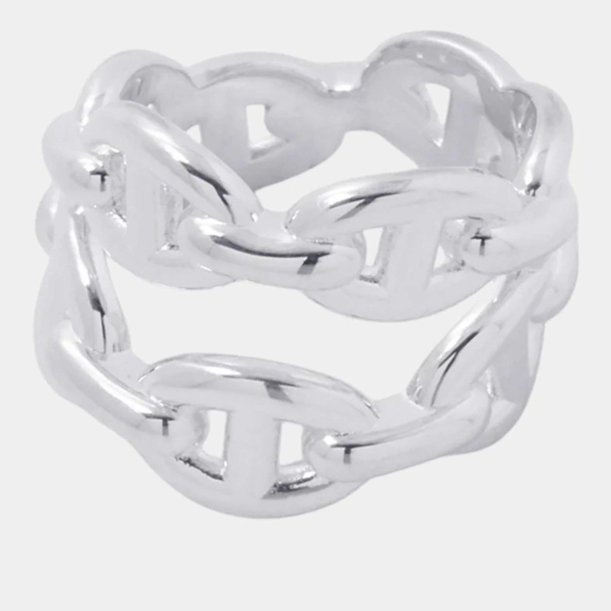 مملوكة مسبقًا Hermes Chaine D'Ancre Double Row Ring Size 48/#8 Sv925