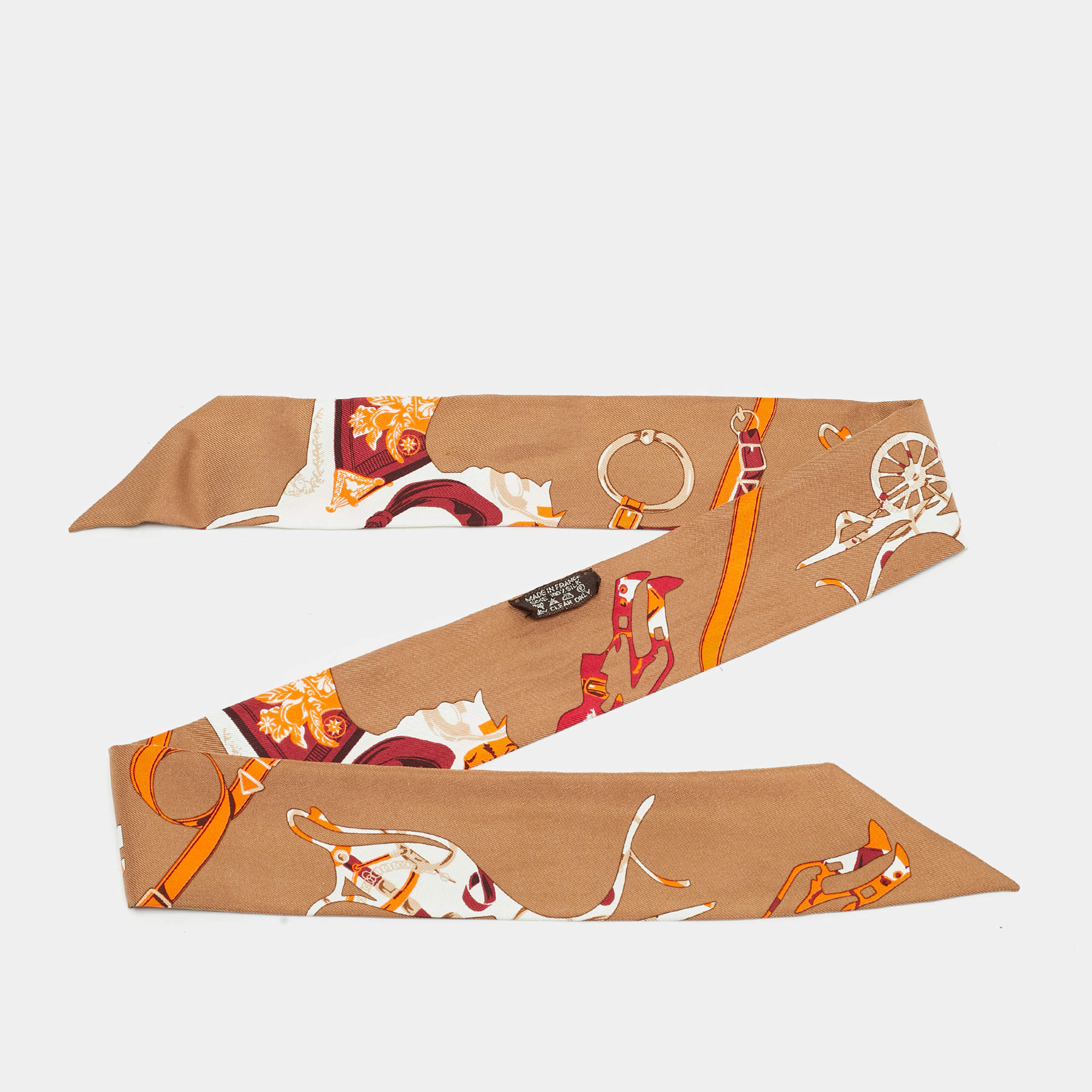 Pre Owned Hermès Brown Equestrian Silk Twilly Scarf
