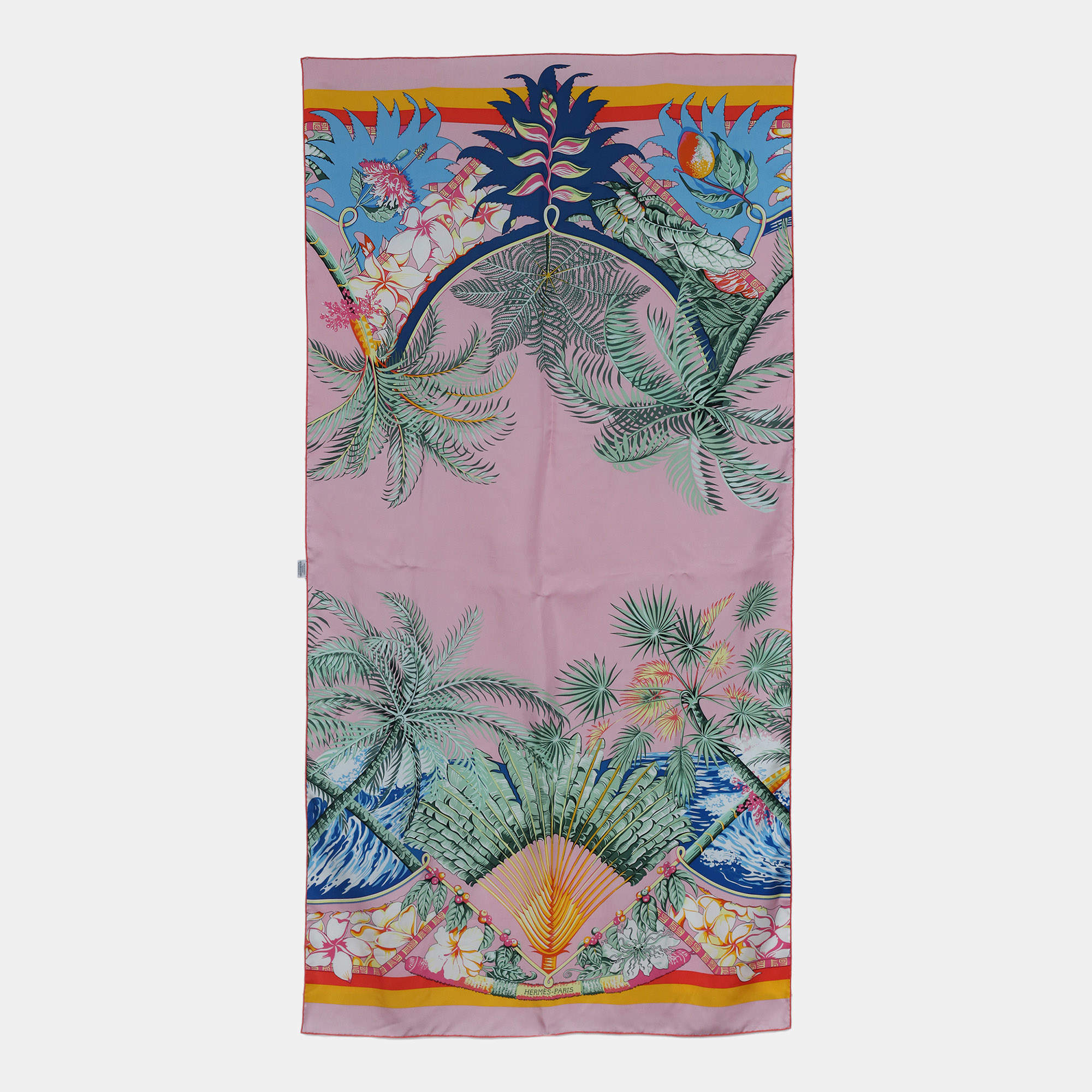 Pre Owned Hermes Aloha Rectangle Pink/Multicolor Silk Printed Scarf