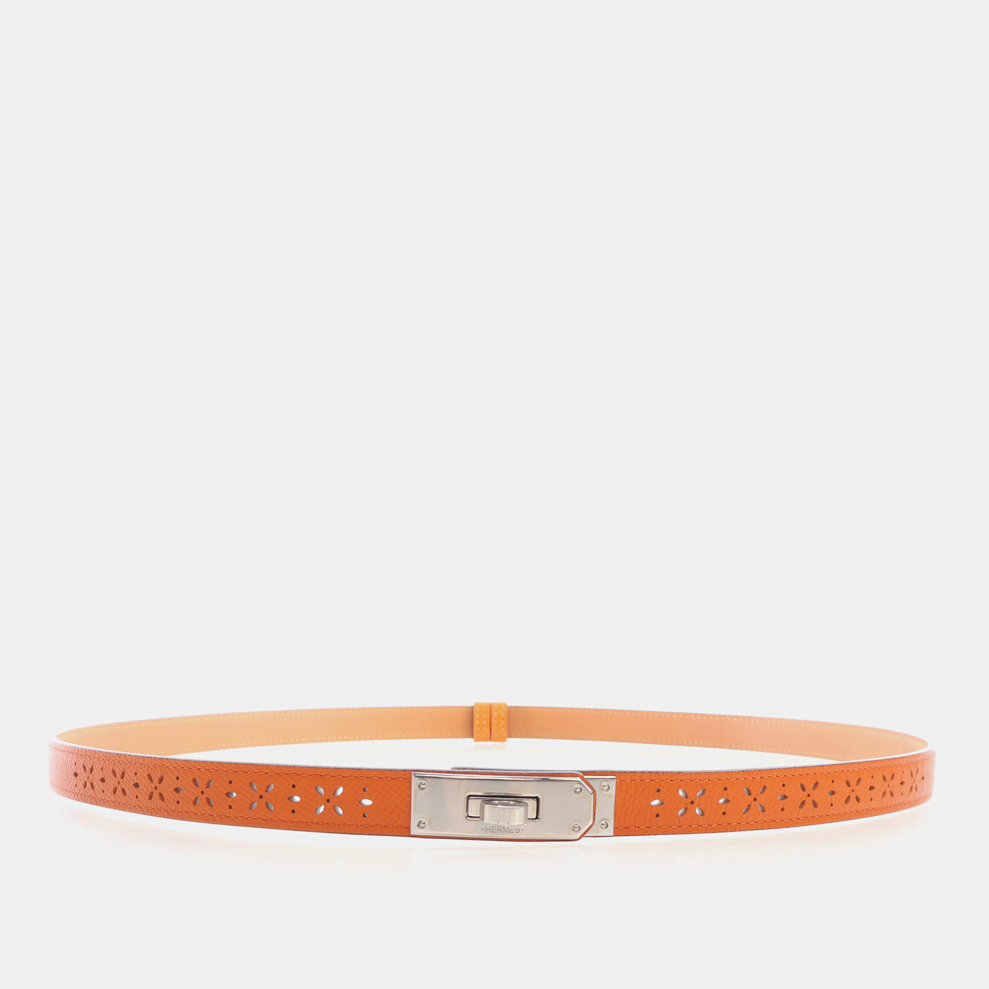 Pre Owned Hermes Kelly 18 Orange Epsom Calfskin Leather Adjustable Belt