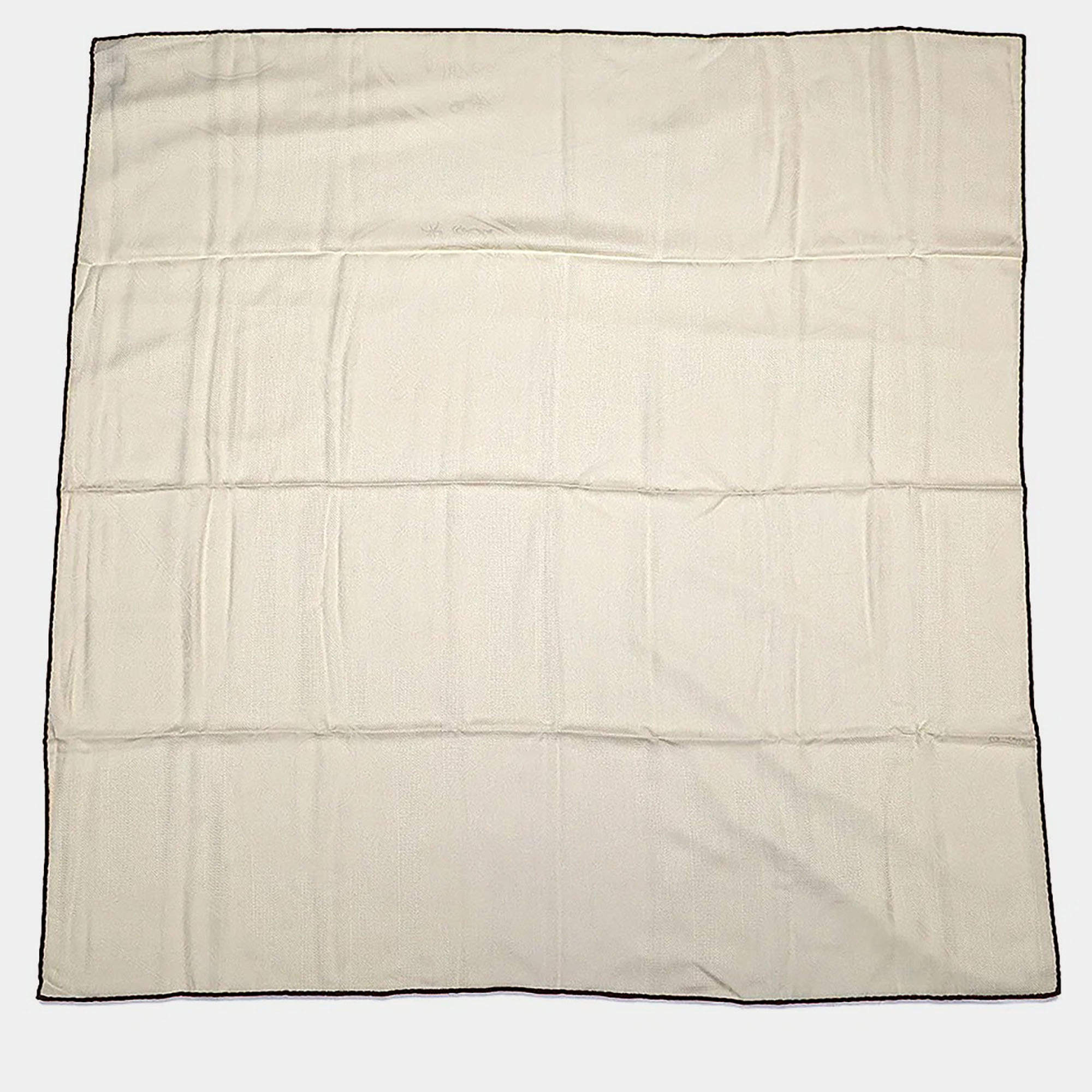 Pre Owned Hermes Carre New Libris Size 110 Ivoire Cashmere85% Silk15%