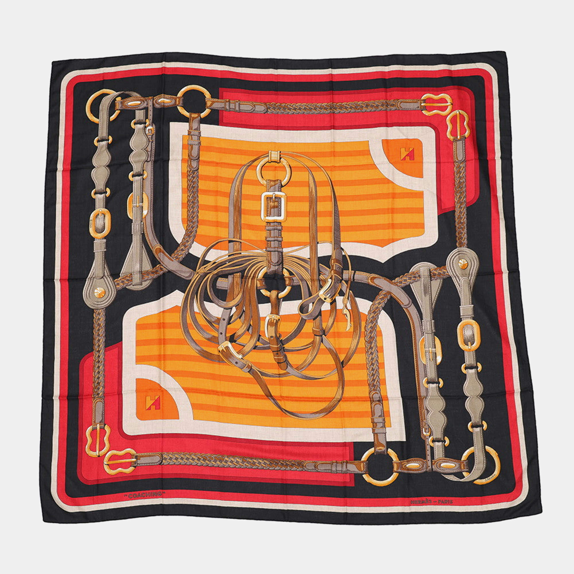 Pre Owned Hermes Giant Square Coathing Size 140 Black/Red/Multicolor Cashmere Silk 