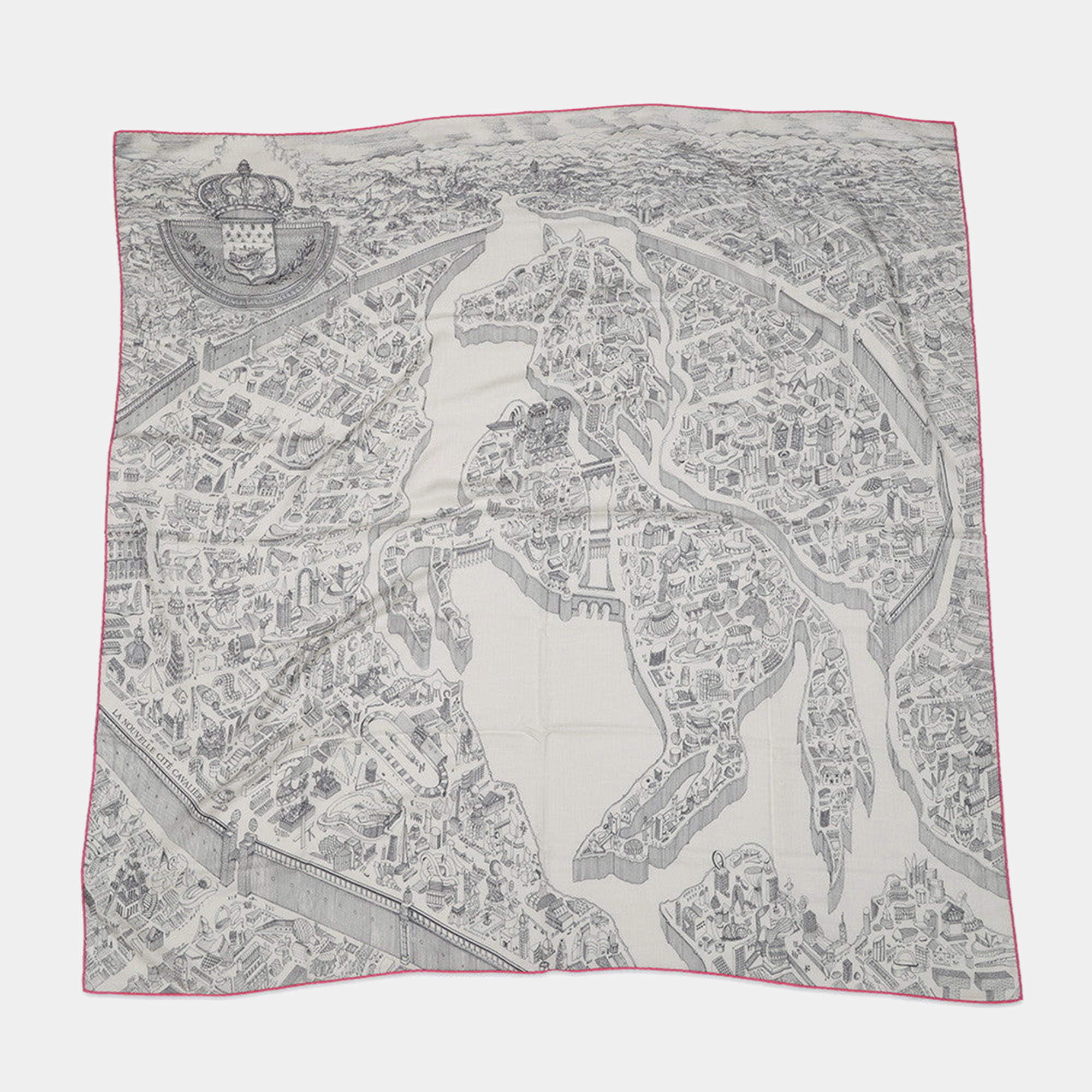 Pre Owned Hermes Giant Square Nouvelle Cit CavalliRe Size 140 White/Grease/Rose Cashmere Silk