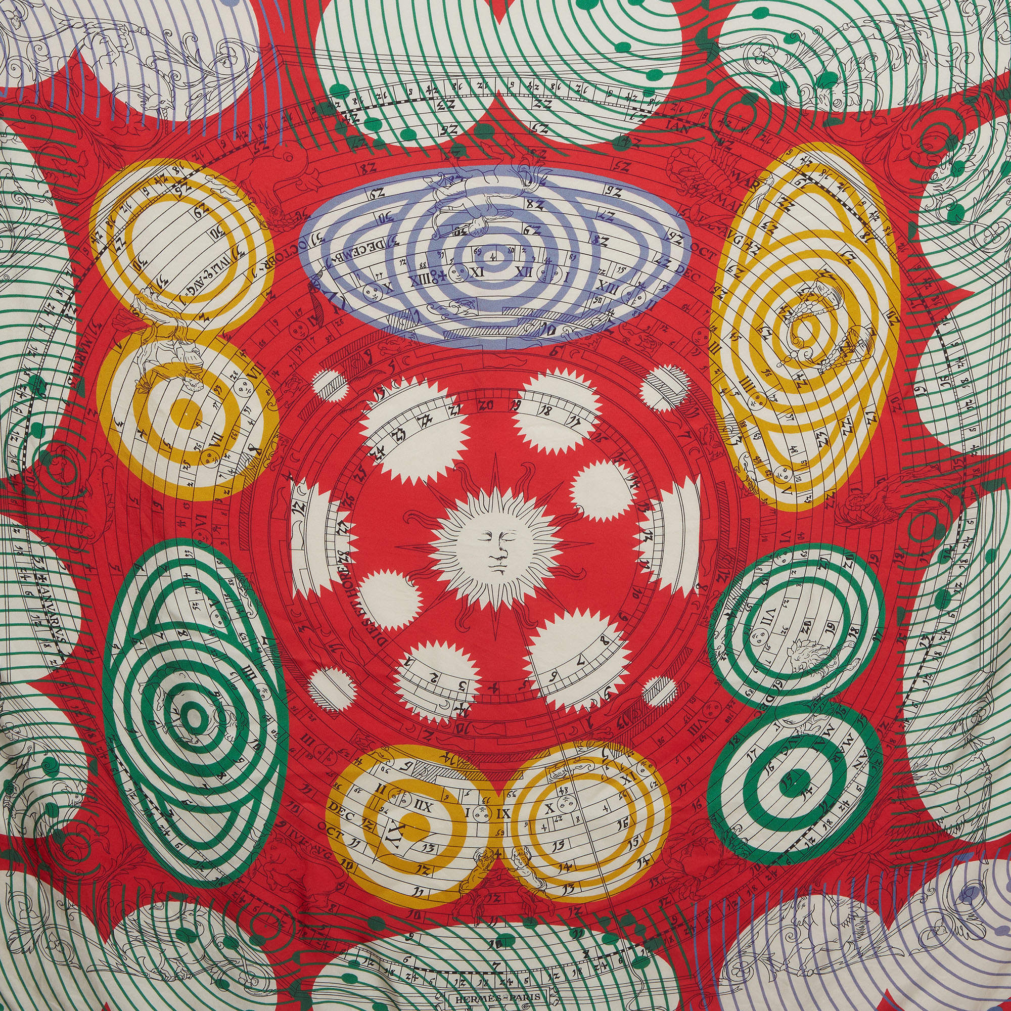 Pre Owned Hermes Red Astronomie Astrologie Double Face Silk Carré Scarf