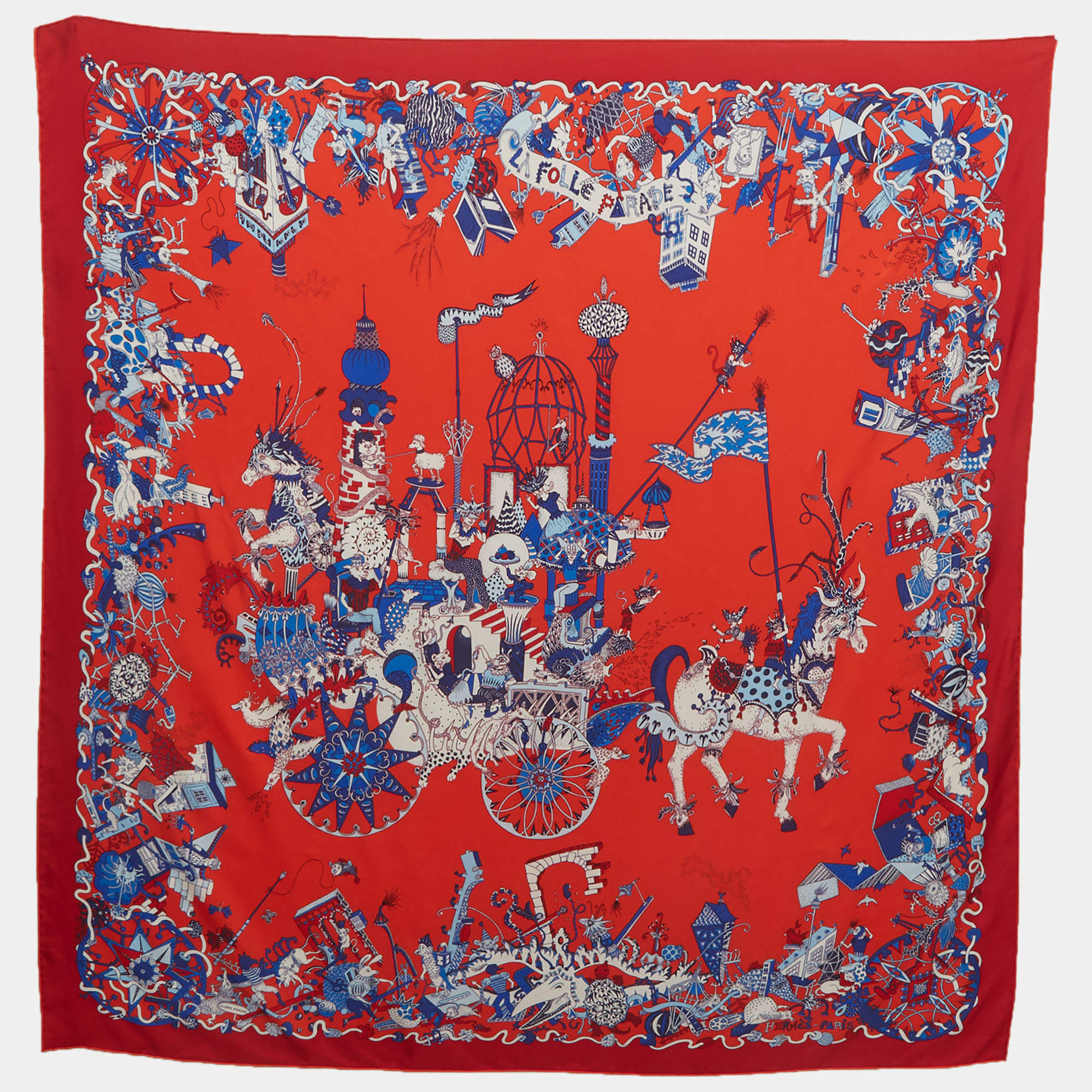 مملوكة مسبقًا Hermes Multicolor La Folle Parade 90 Silk Scarf 