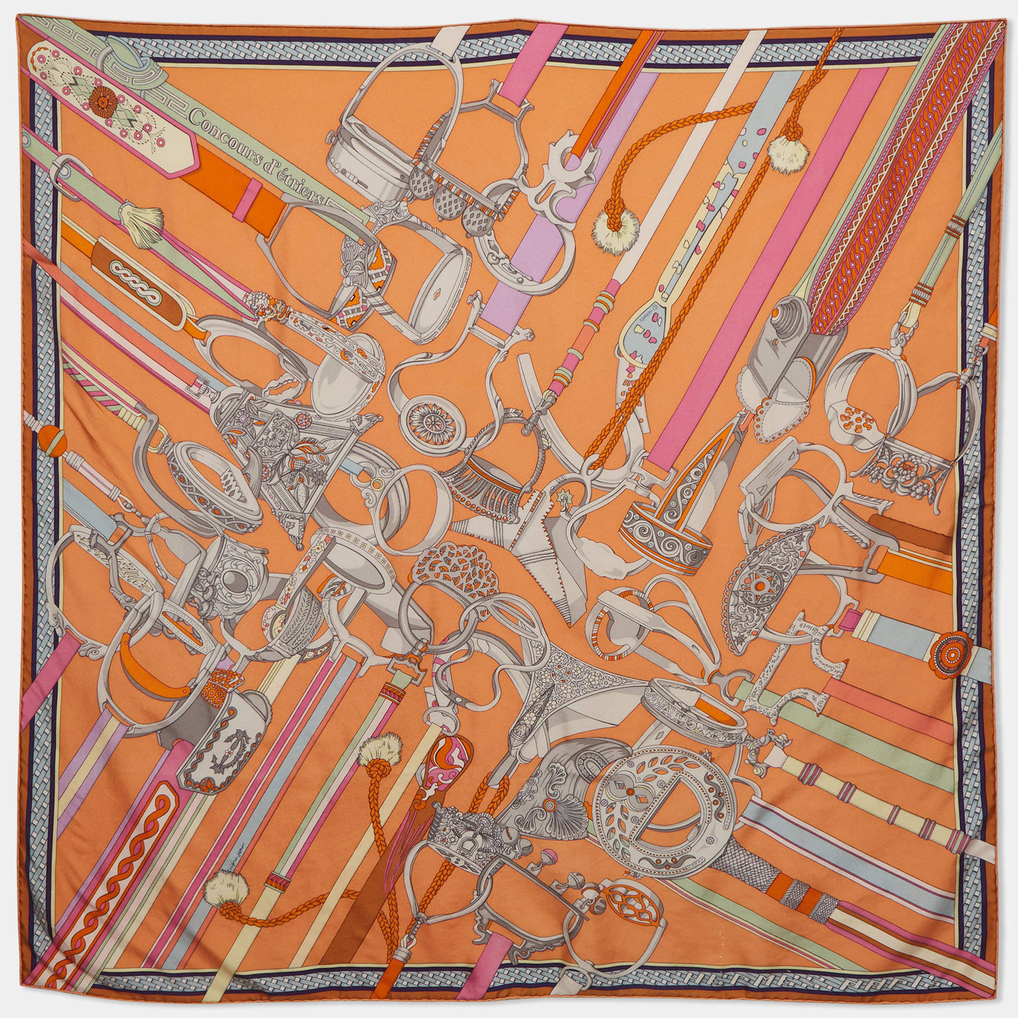 مملوكة مسبقًا Hermés Orange Concours d'Etriers Silk Carré Scarf 