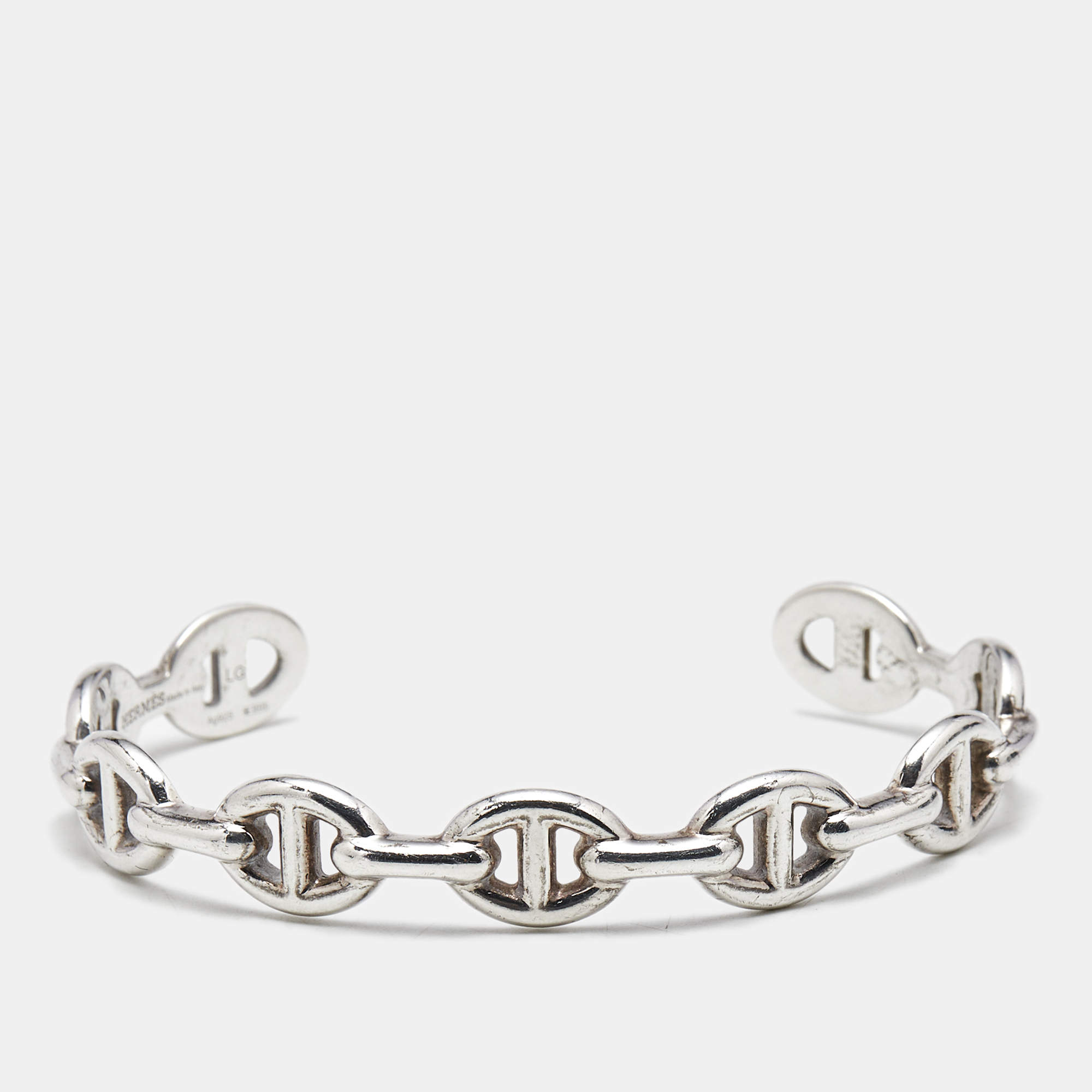 Pre Owned Hermès Chaine d'Ancre Enchainee Sterling Silver Cuff Bracelet LG