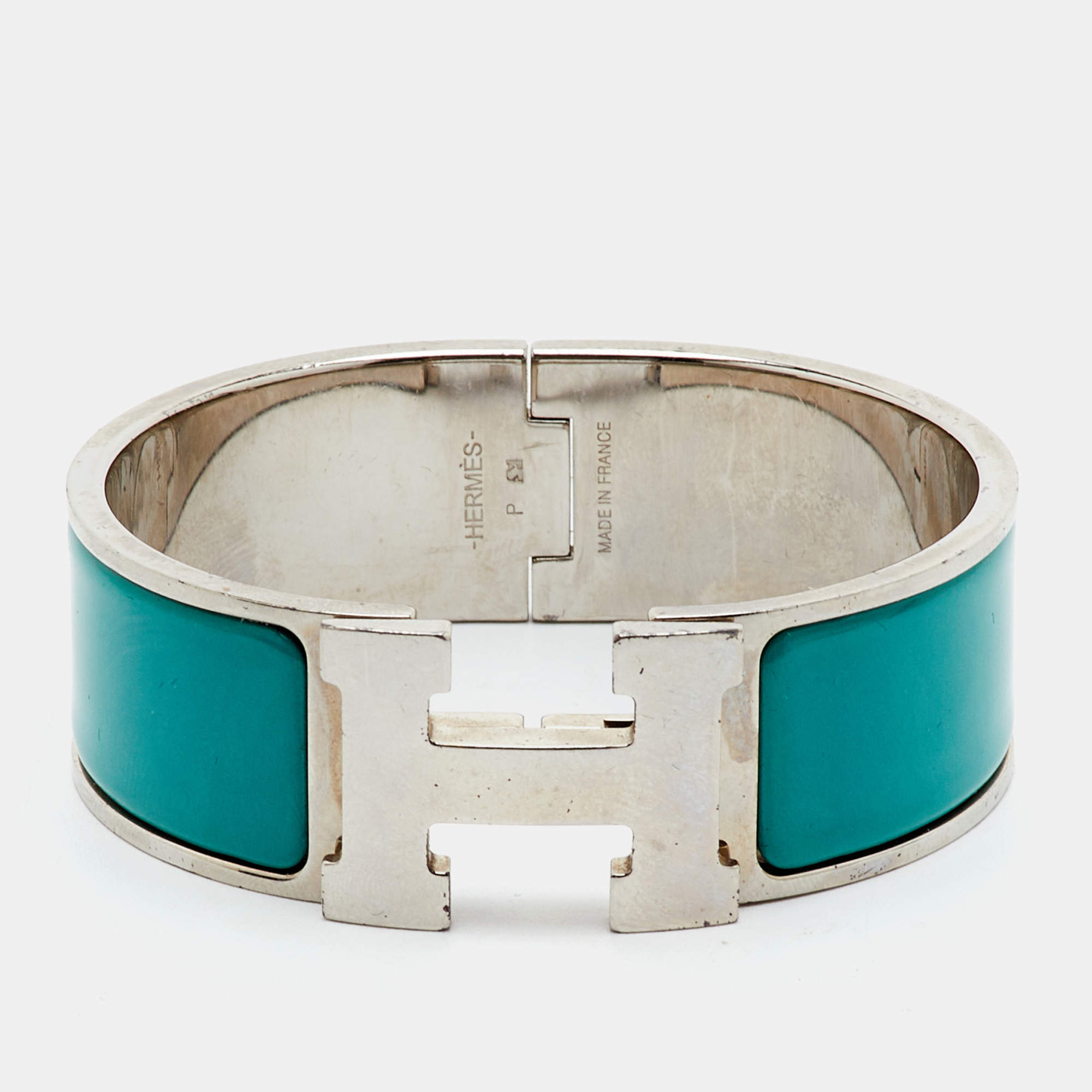 Pre Owned Hermès Clic Clac H Vert Sapin Enamel Palladium Plated Bracelet 