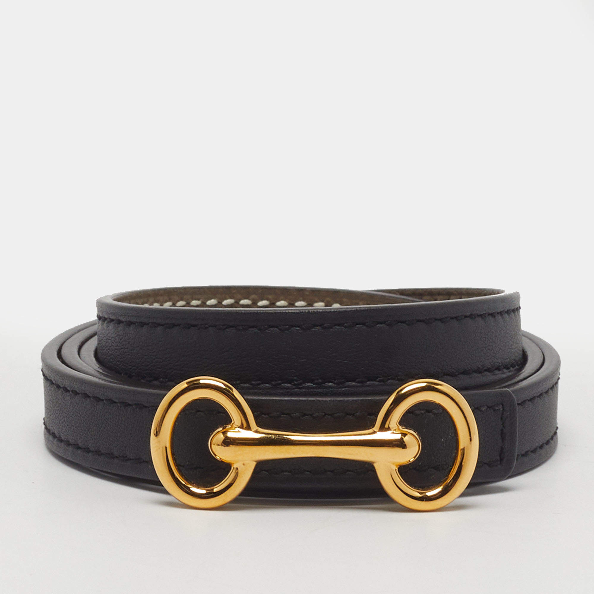 Pre Owned Hermes Heritage 75CM Belt Black/Etoupe Swift and Epsom Leather