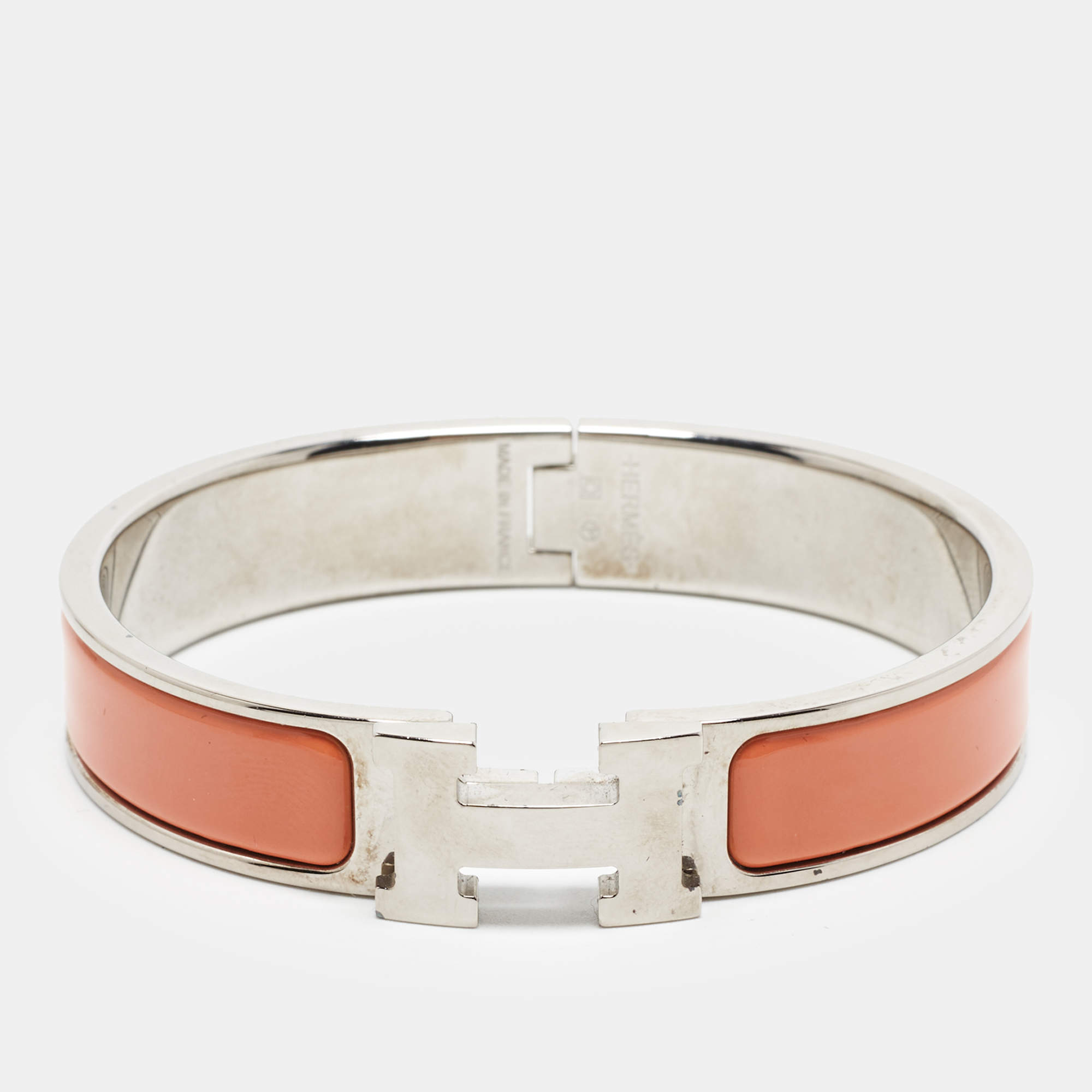 Pre Owned Hermes Clic H Enamel Palladium Plated Bracelet