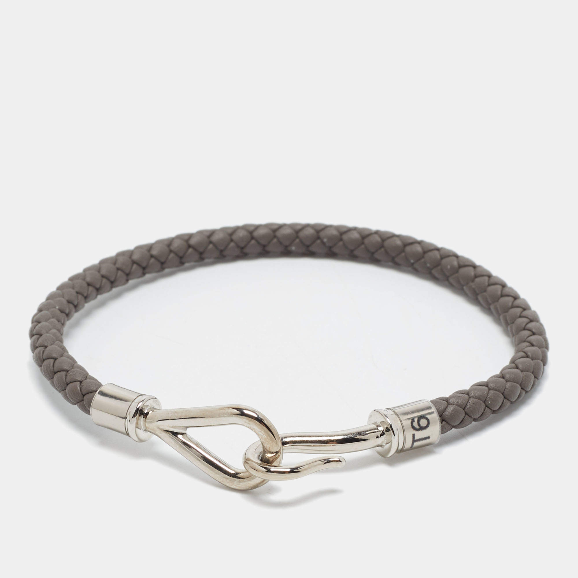 Pre Owned Hermès Jumbo H Leather Palladium Plated Bracelet