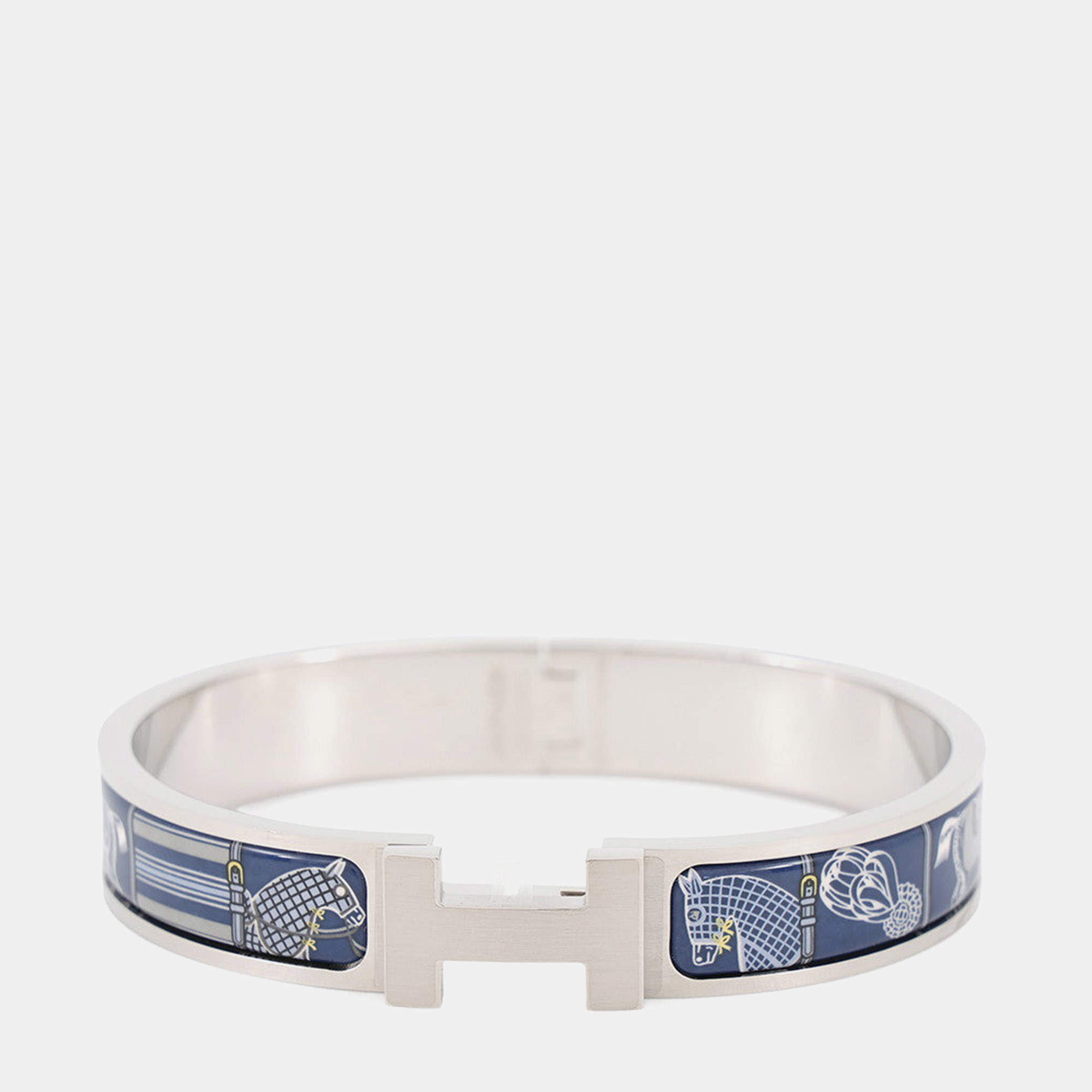 Pre Owned Hermes Clic H Horsewear PM Blue Dye Metal Enamel Women's Bracelet