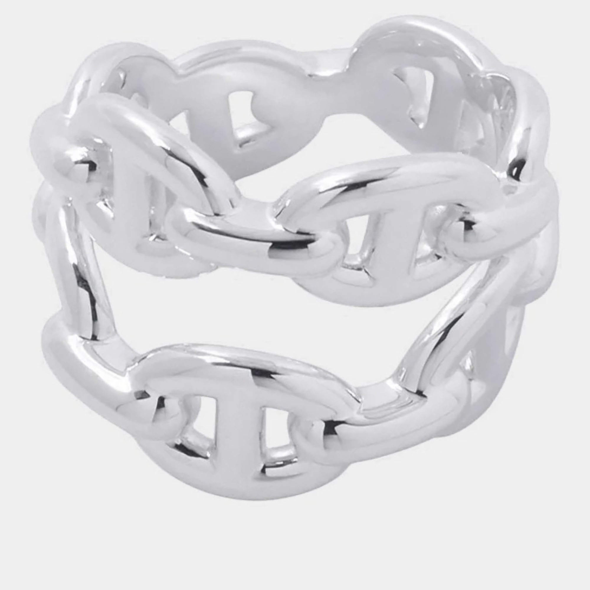 مملوكة مسبقًا Hermes Chaine d'Ancre Double Row Size 49 Silver Women's Ring