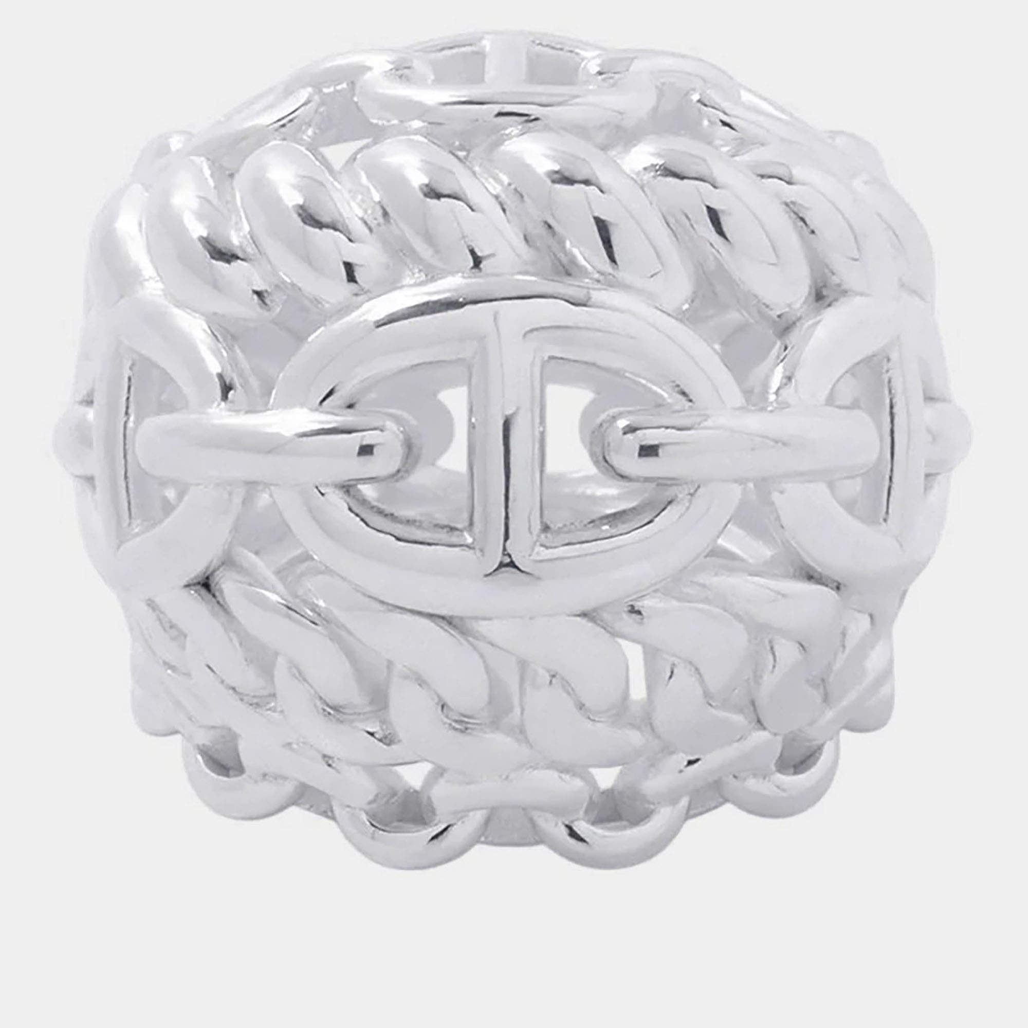 Pre Owned Hermes Chaine d'Ancre Multi Chain TGM/51/#11 Sterling Silver Women's Ring