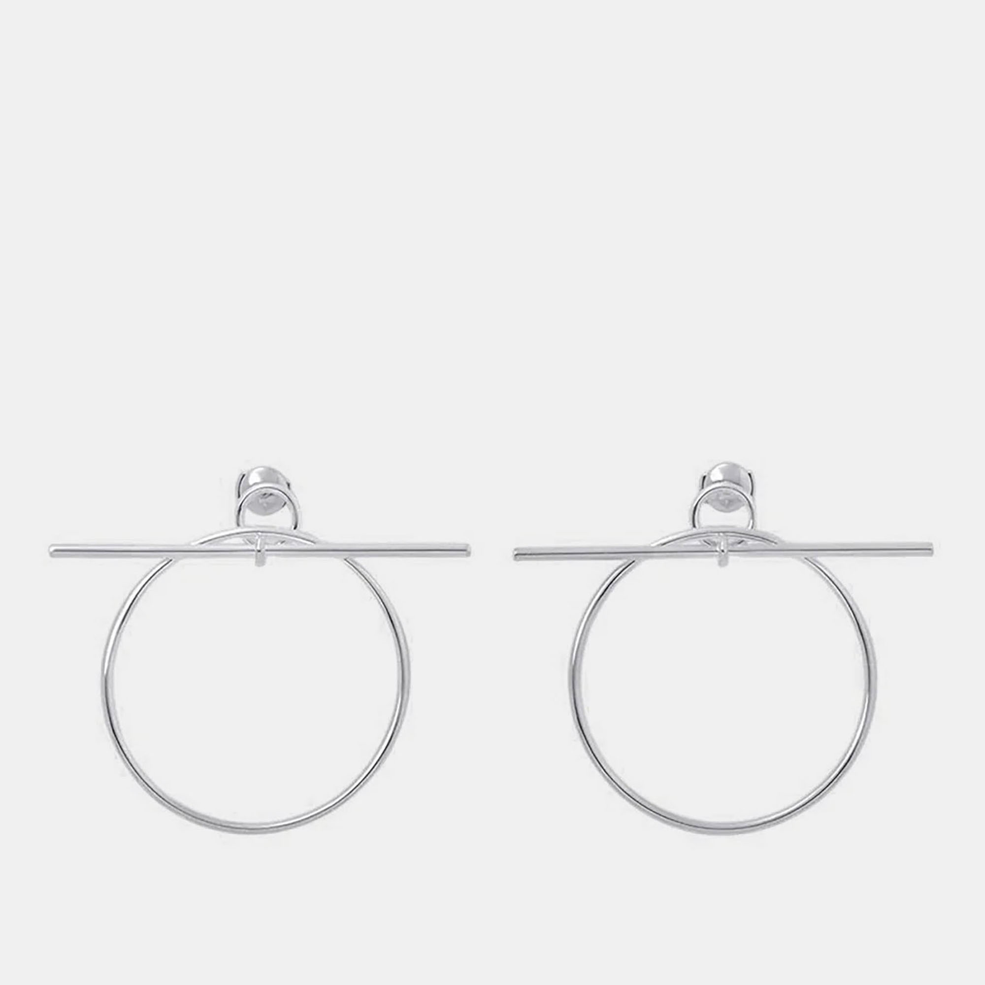 Pre Owned Hermes Echappee Loop Sterling Silver Women's Earrings  Size MM