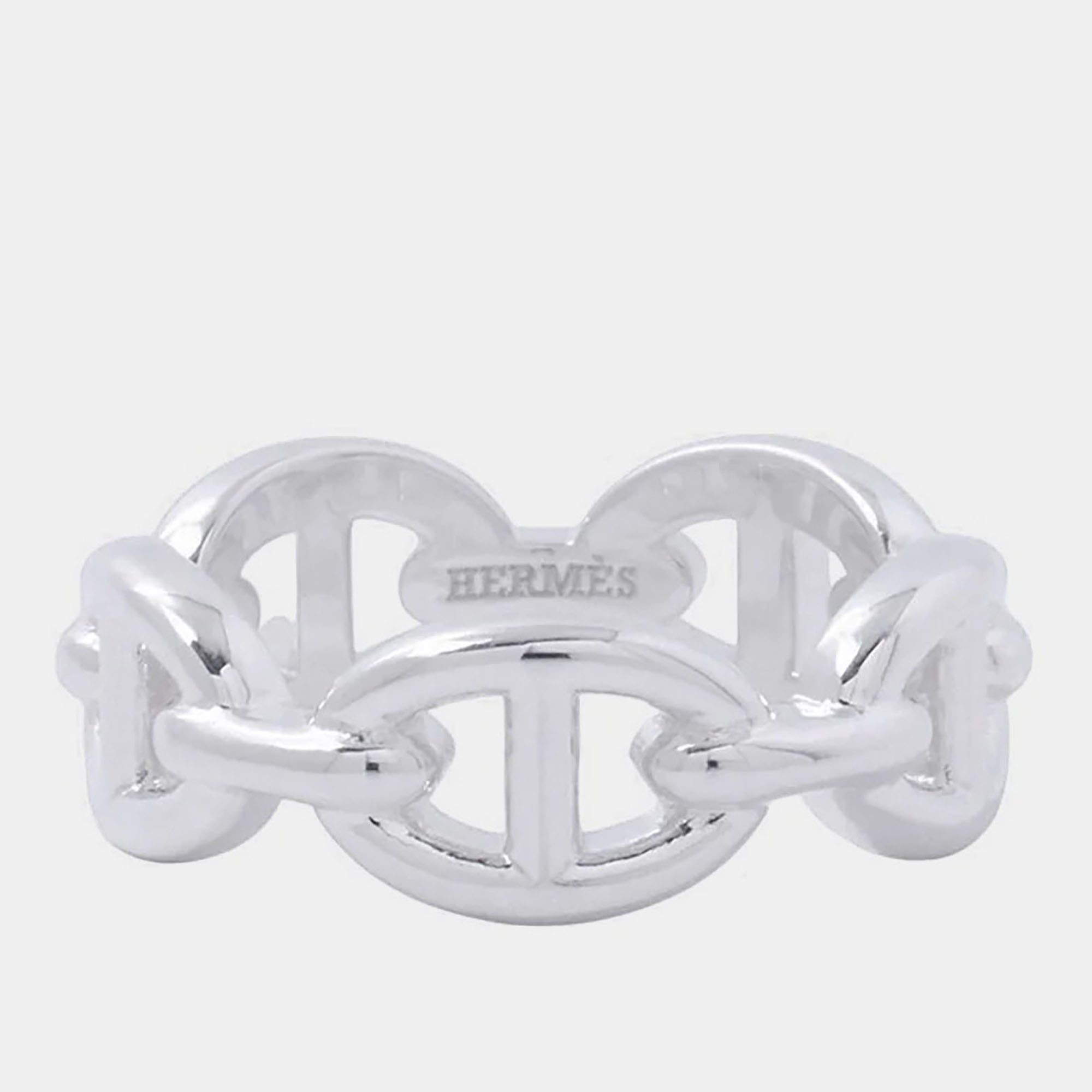 Pre Owned Hermes Chaine d'Ancre Anchene Ring Sterling Silver Women's Ring PM 