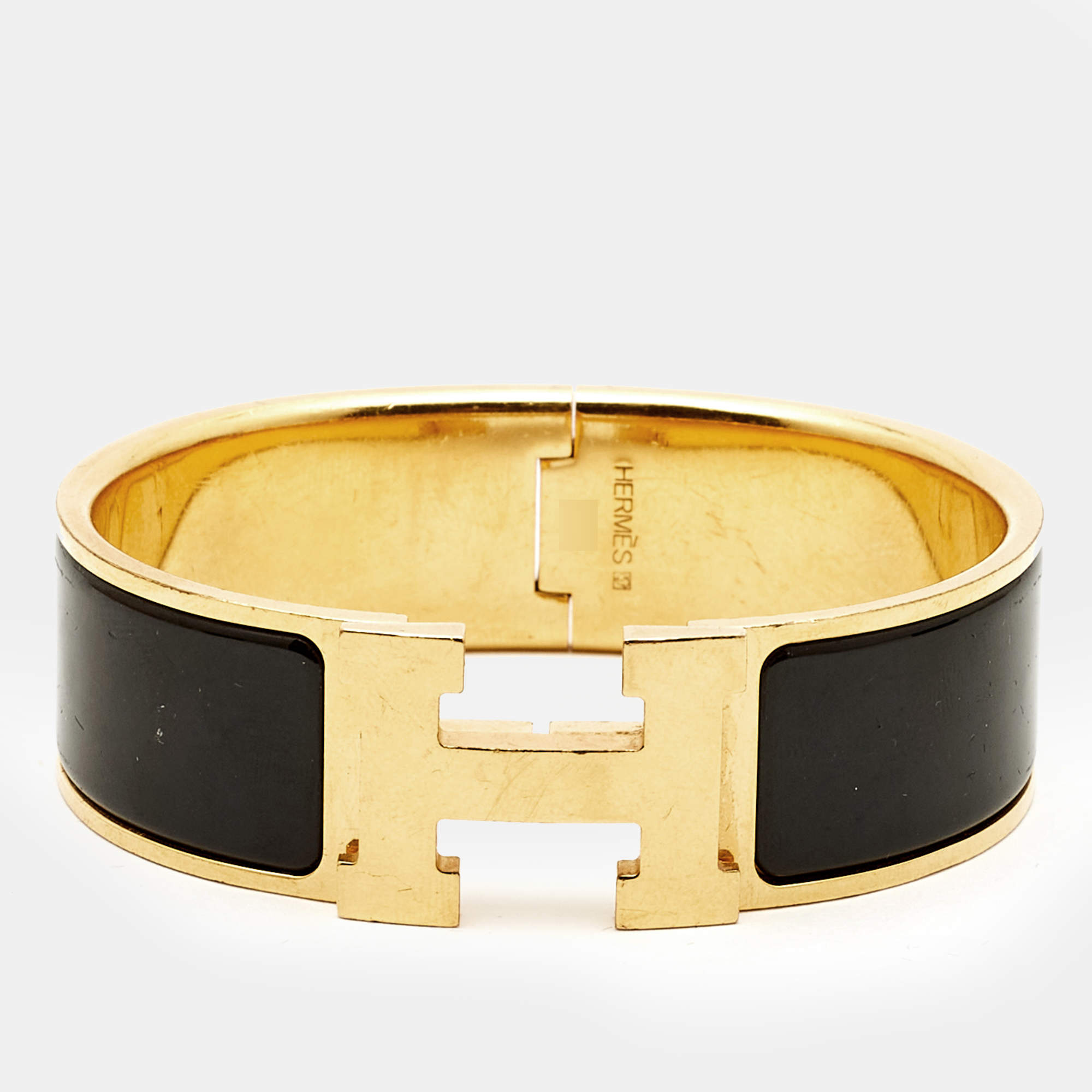 Pre Owned Hermès Clic Clac H Enamel Gold Plated Bracelet