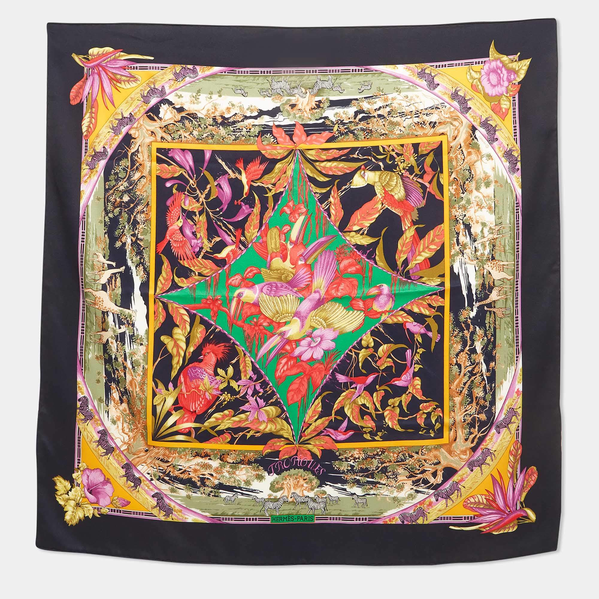 Pre Owned Hermès Navy Blue Tropiques Silk Scarf