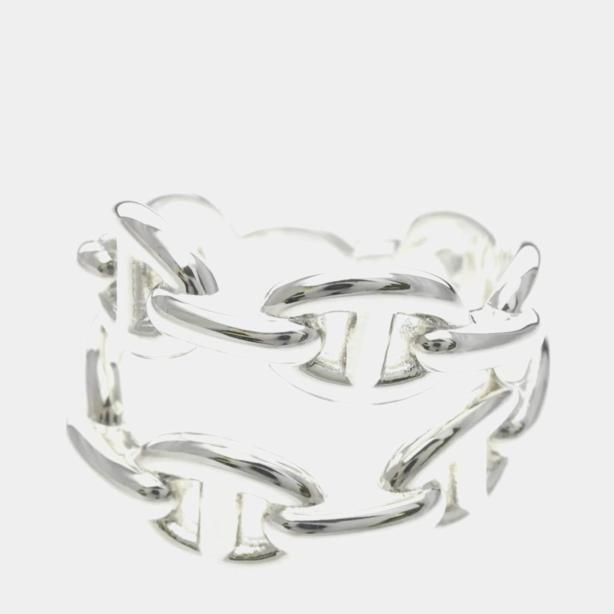 Pre Owned Hermes Chaine d'Ancre Enchainee 925 Sterling Silver Double Ring