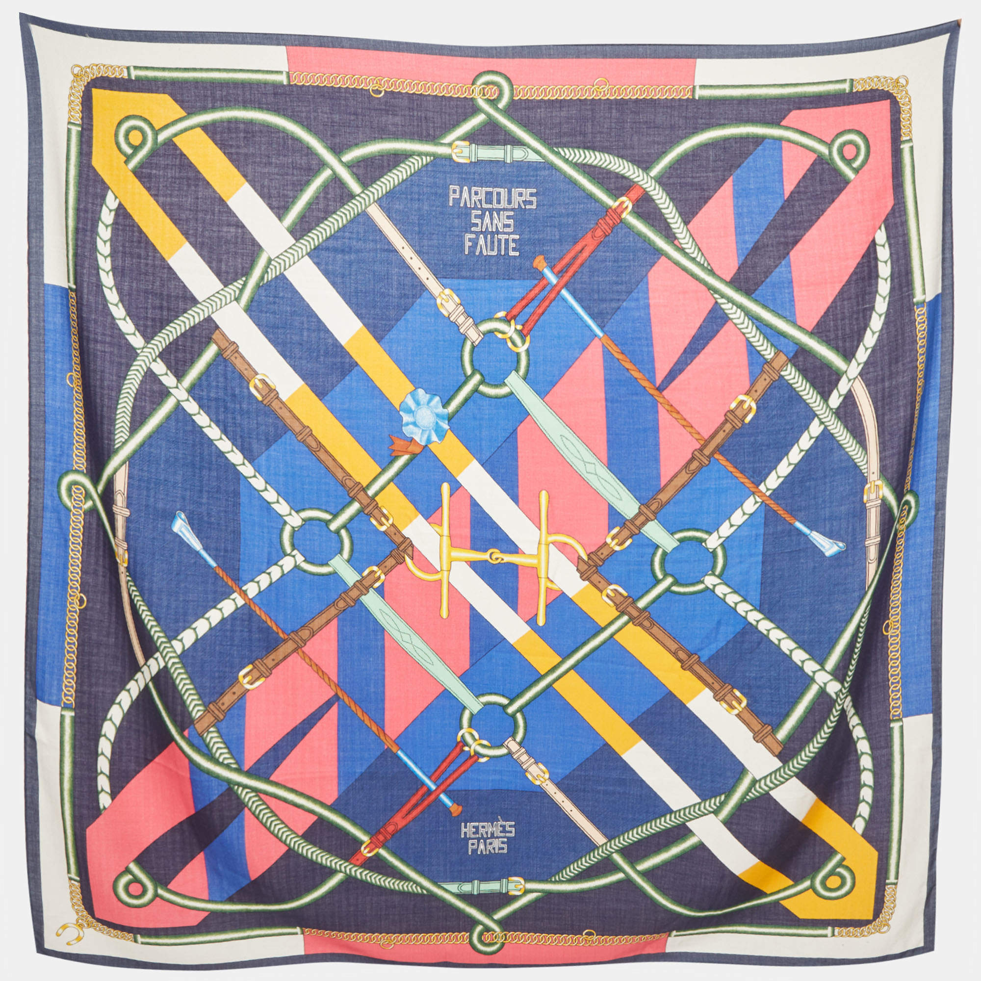 Pre Owned Hermes Blue Cashmere Parcours Sans Faute Shawl 140