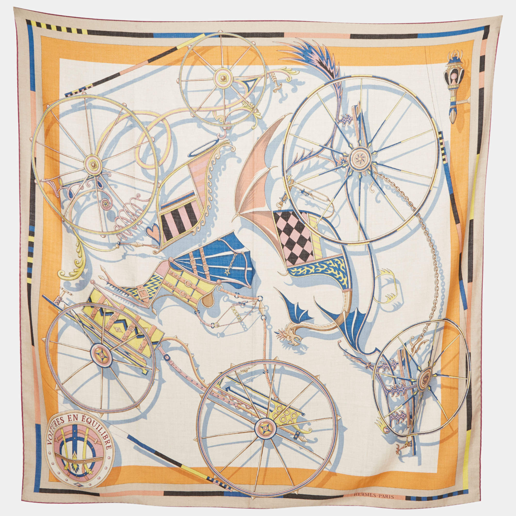 Pre Owned Hermes Multicolor Cashmere Blend Voitures en Equilibre Shawl 140 