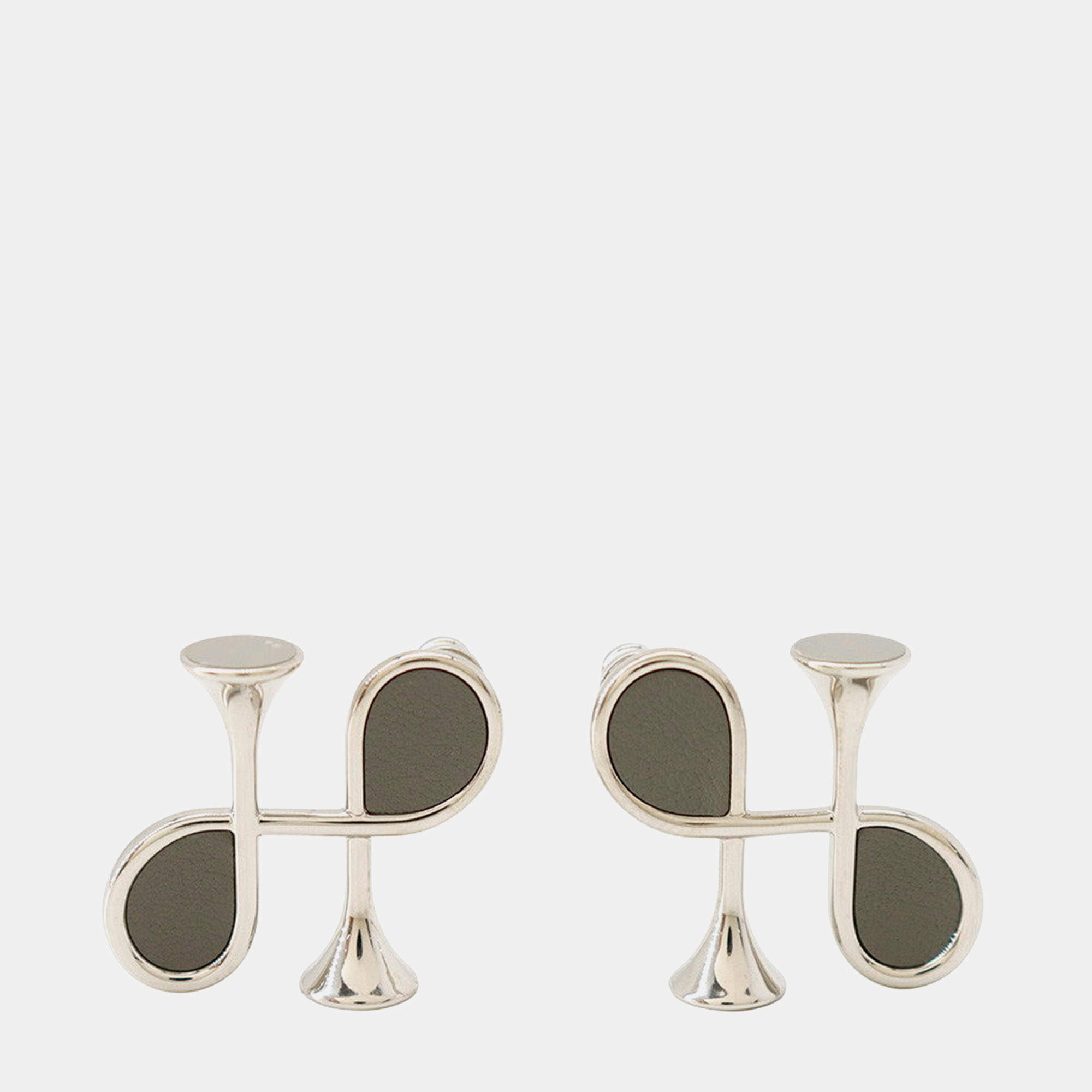 مملوكة مسبقًا HERMES Col H Earrings Gray Swift Leather Metal