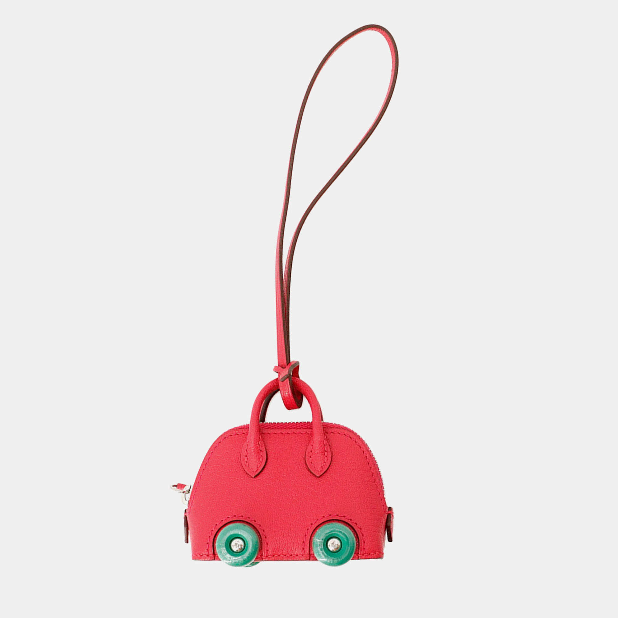 Pre Owned HERMES Bolide On-Wheel Bag Charm Rose Extreme/Vert Vertigo Chevre Myzore Goatskin