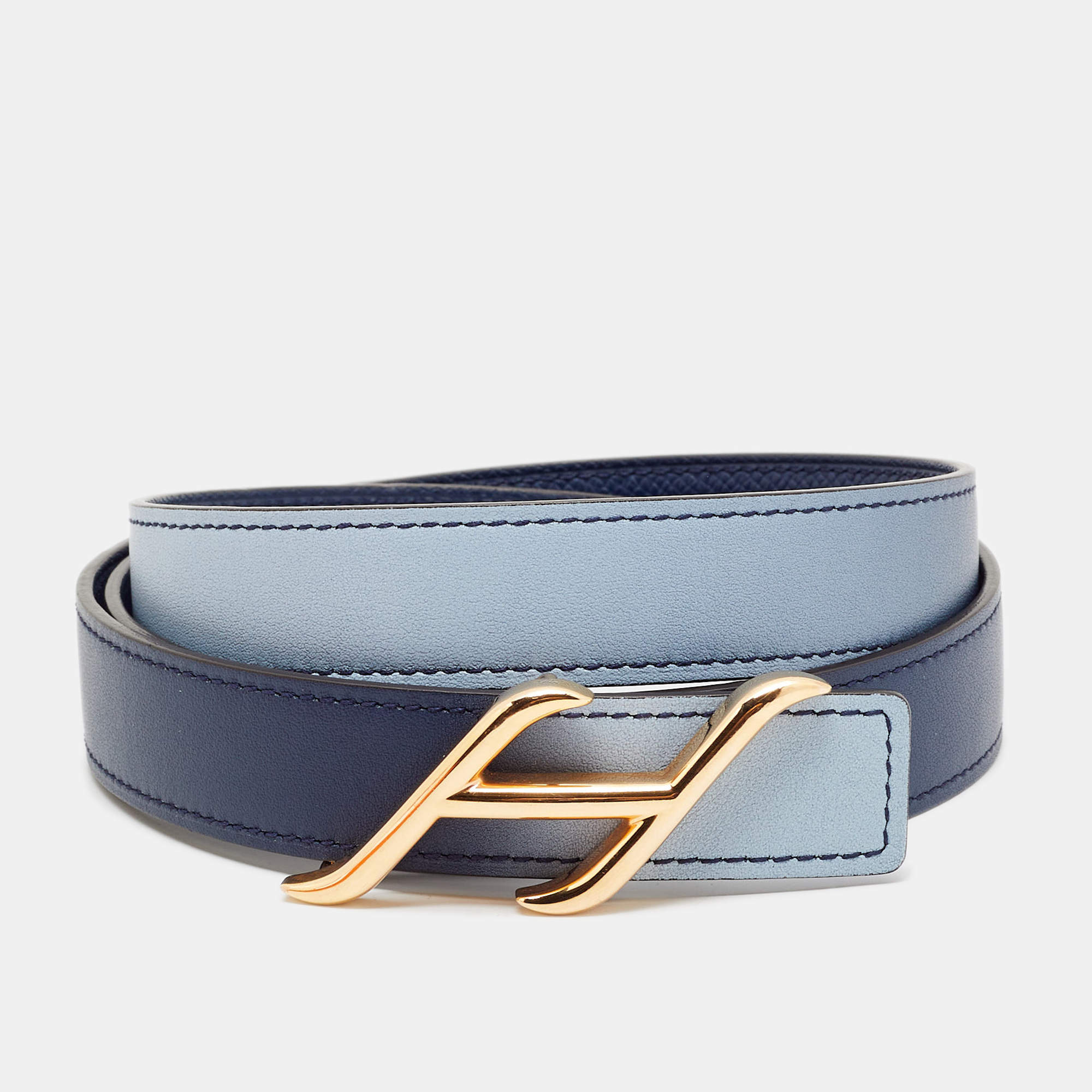Pre Owned Hermes HDN 90 CM Reversible Buckle Belt Blue Ombre Swift and Epsom Leather