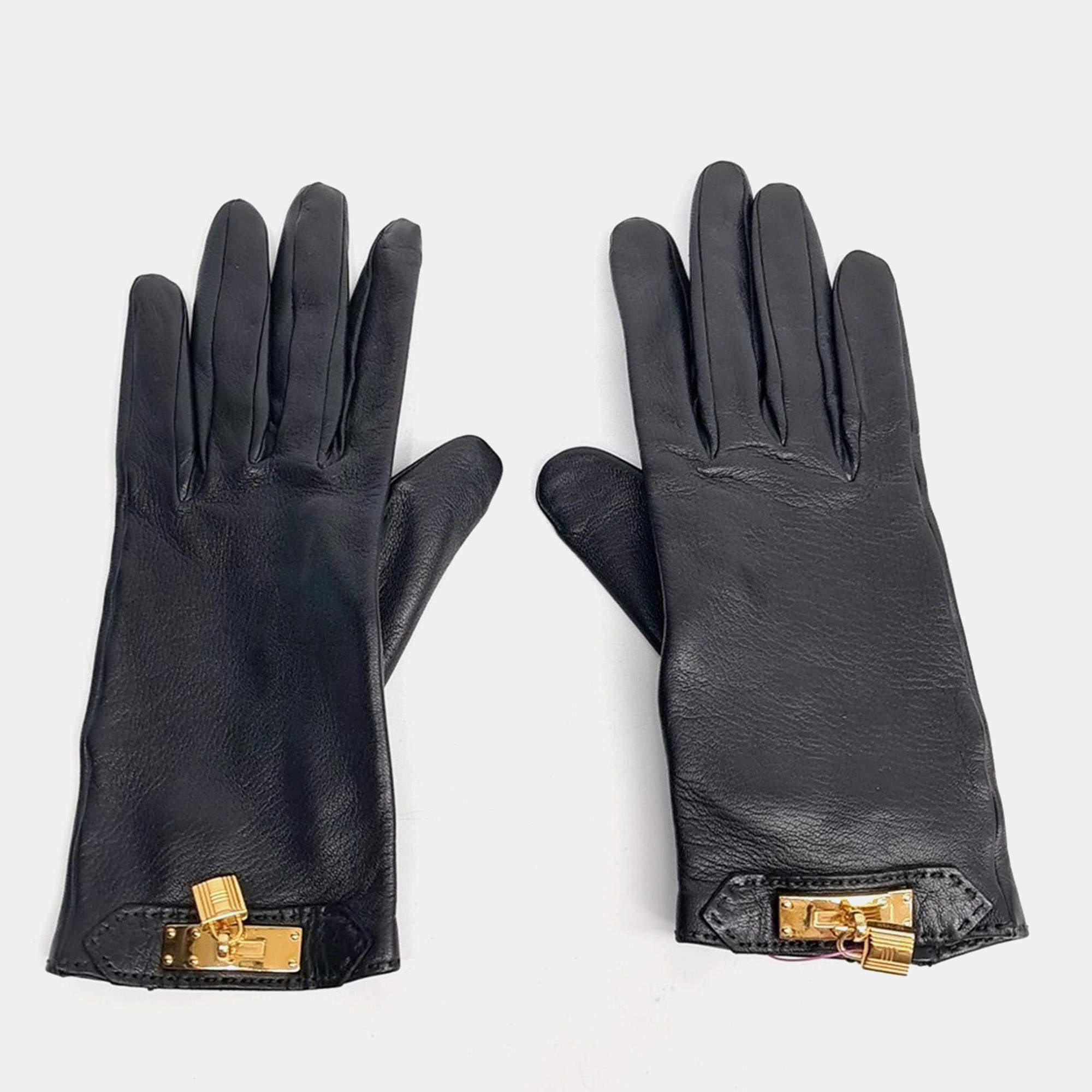 Pre Owned Hermès Black Leather Gloves
